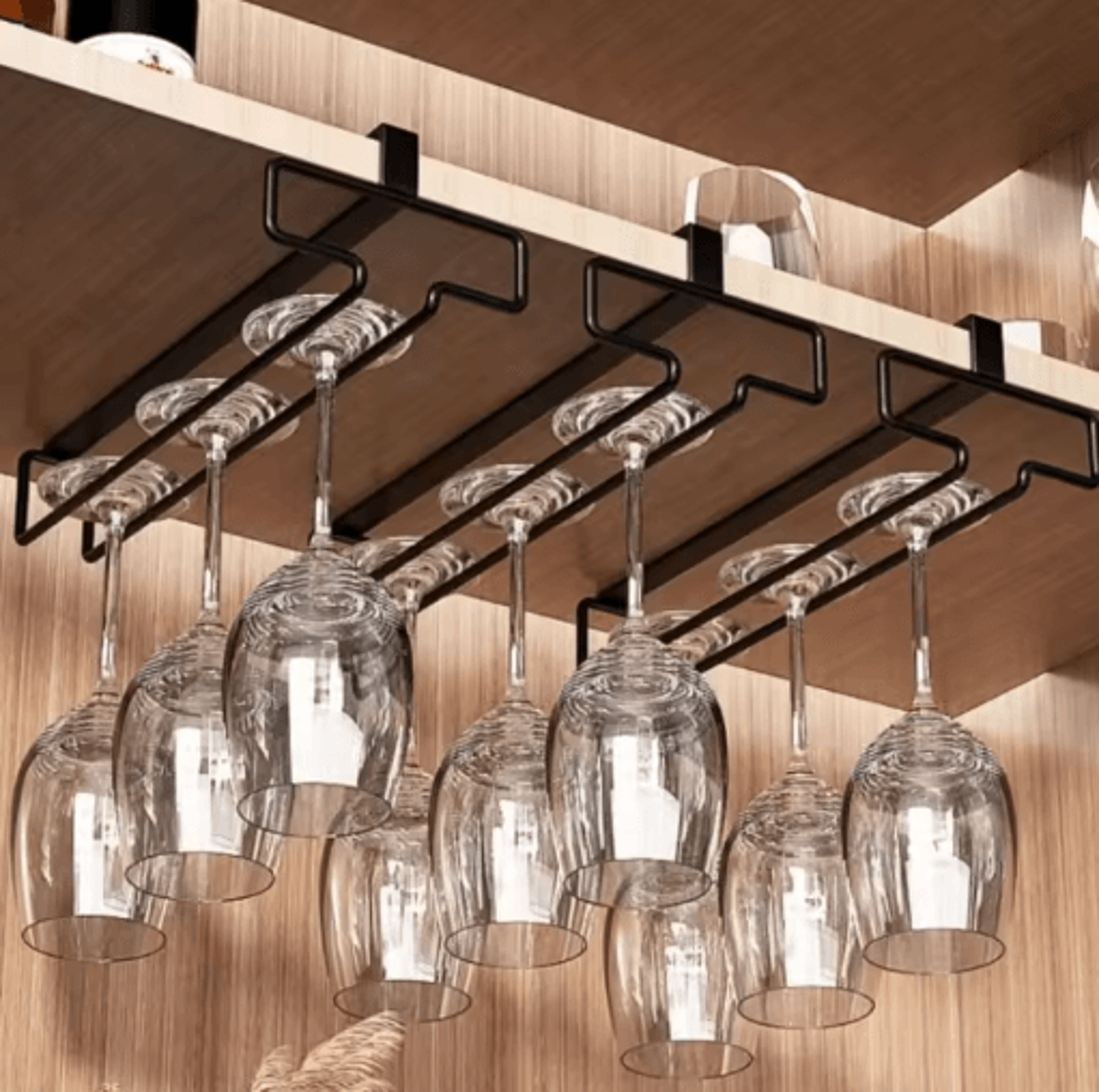under cabinet hanging wine glass rack – no-drill stemware holder & inverted drying rack