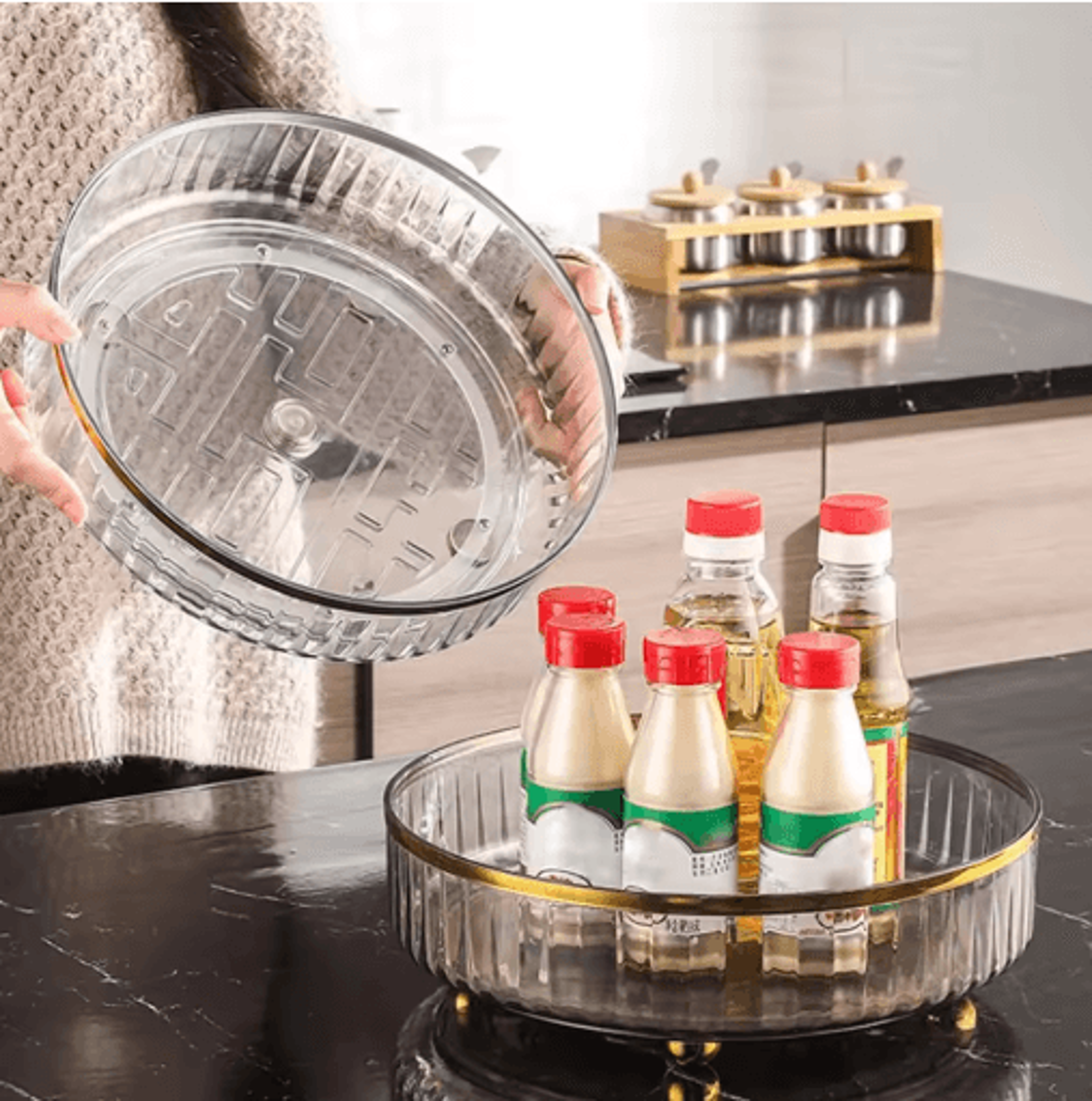 360° rotating spice rack – non-slip lazy susan organizer for kitchen cabinets & countertops