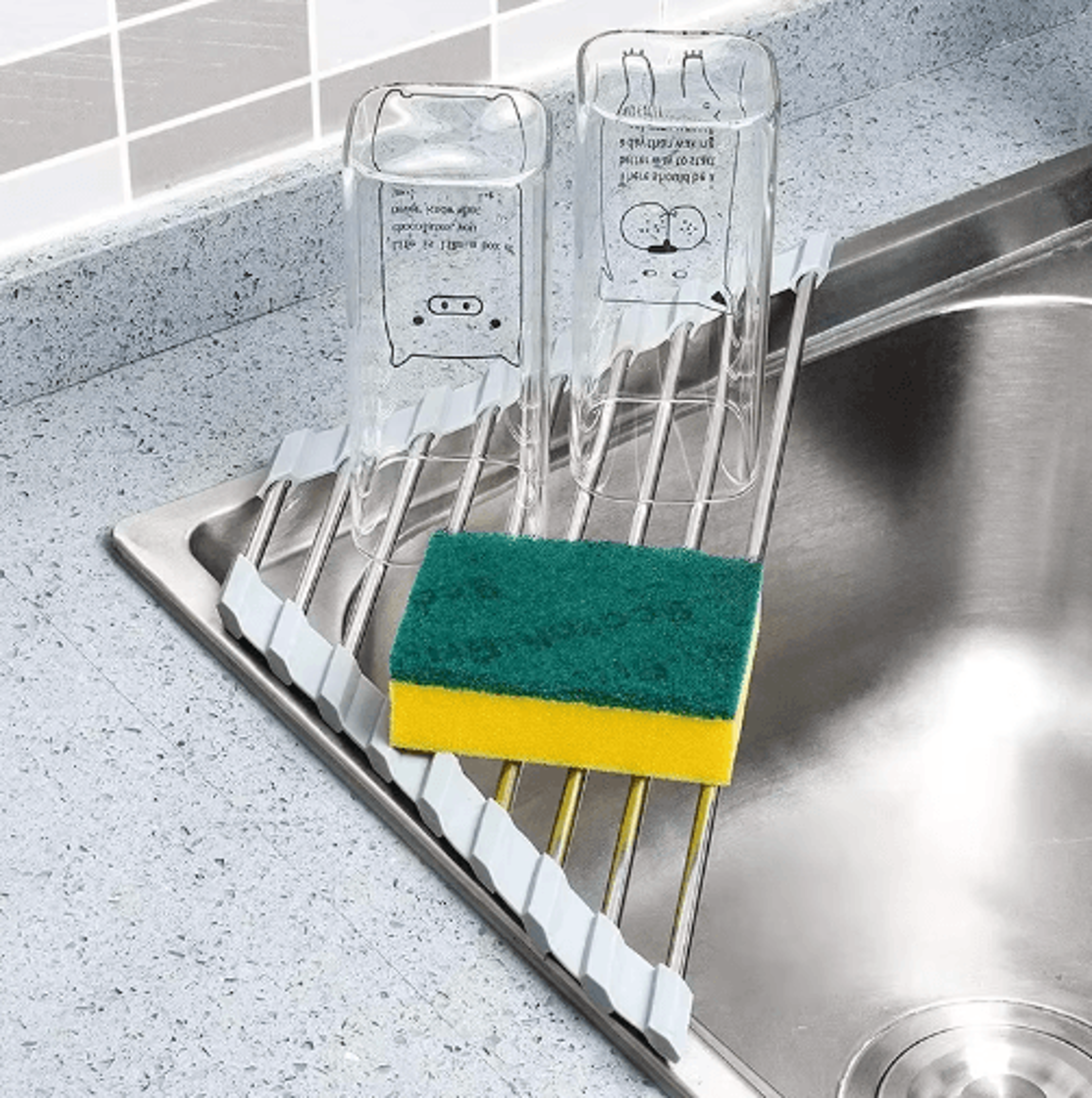 roll-up triangle dish drying rack – foldable over-the-sink corner organizer & stainless steel drainer