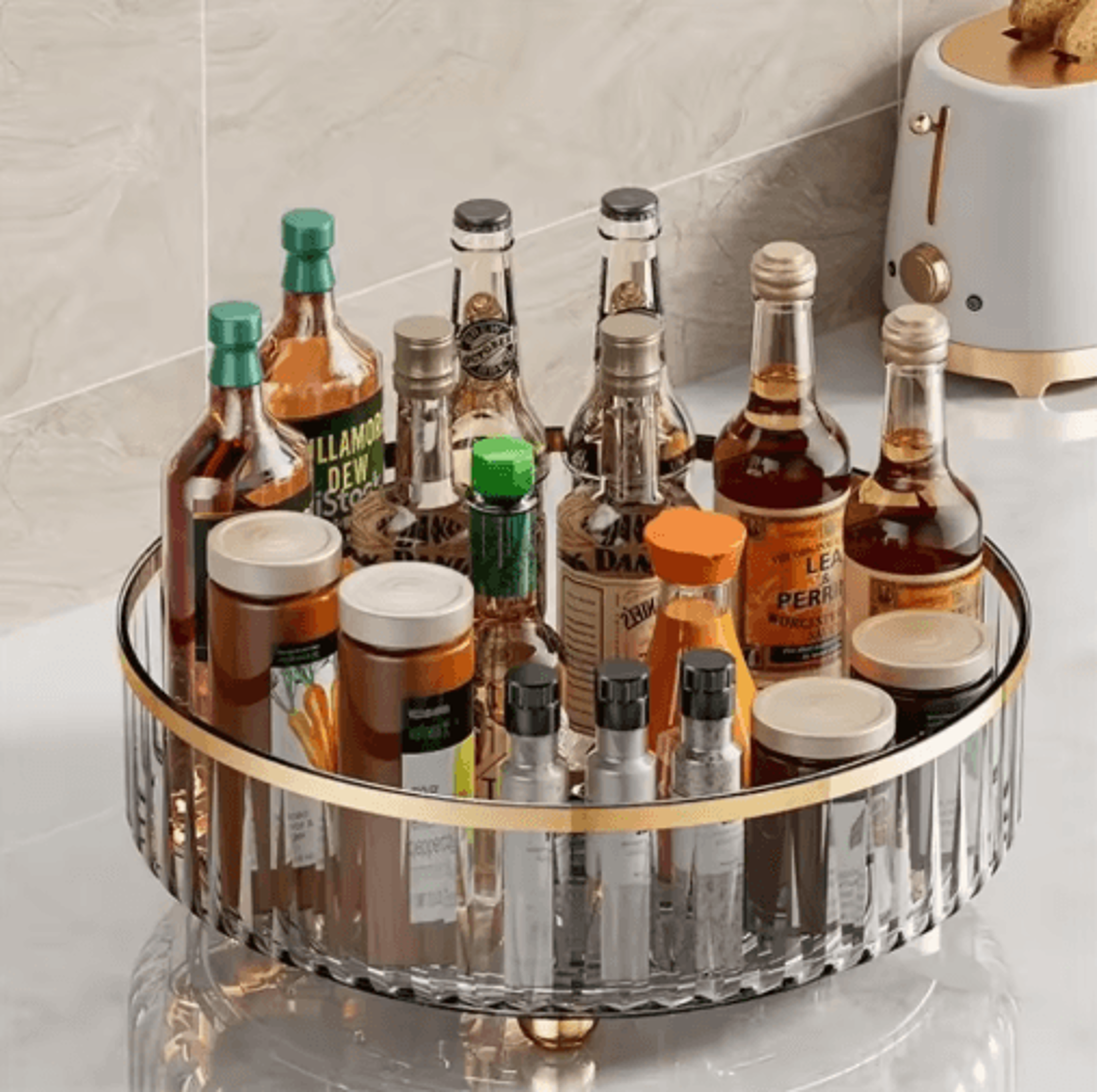 clear rotating storage organizer bin – round lazy susan turntable for pantry, cabinet & refrigerator