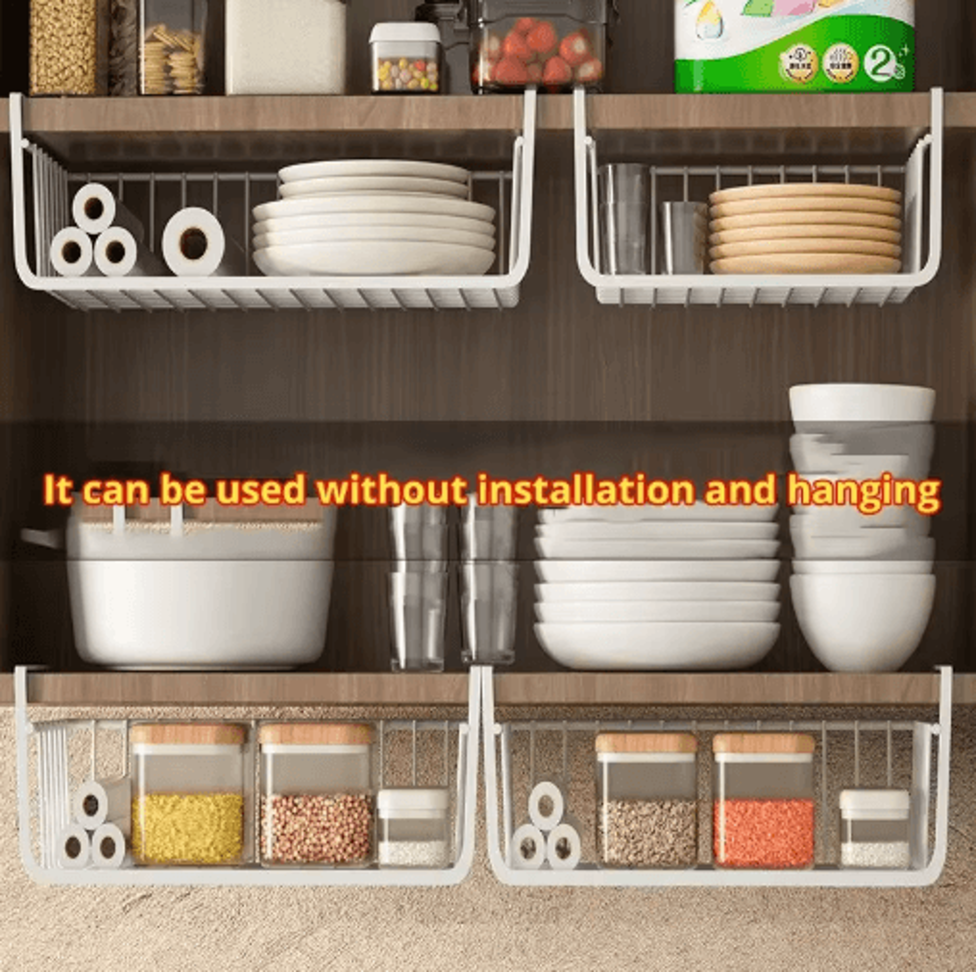 large capacity under cabinet storage basket hanging metal wire organizer for kitchen wall & wardrobe