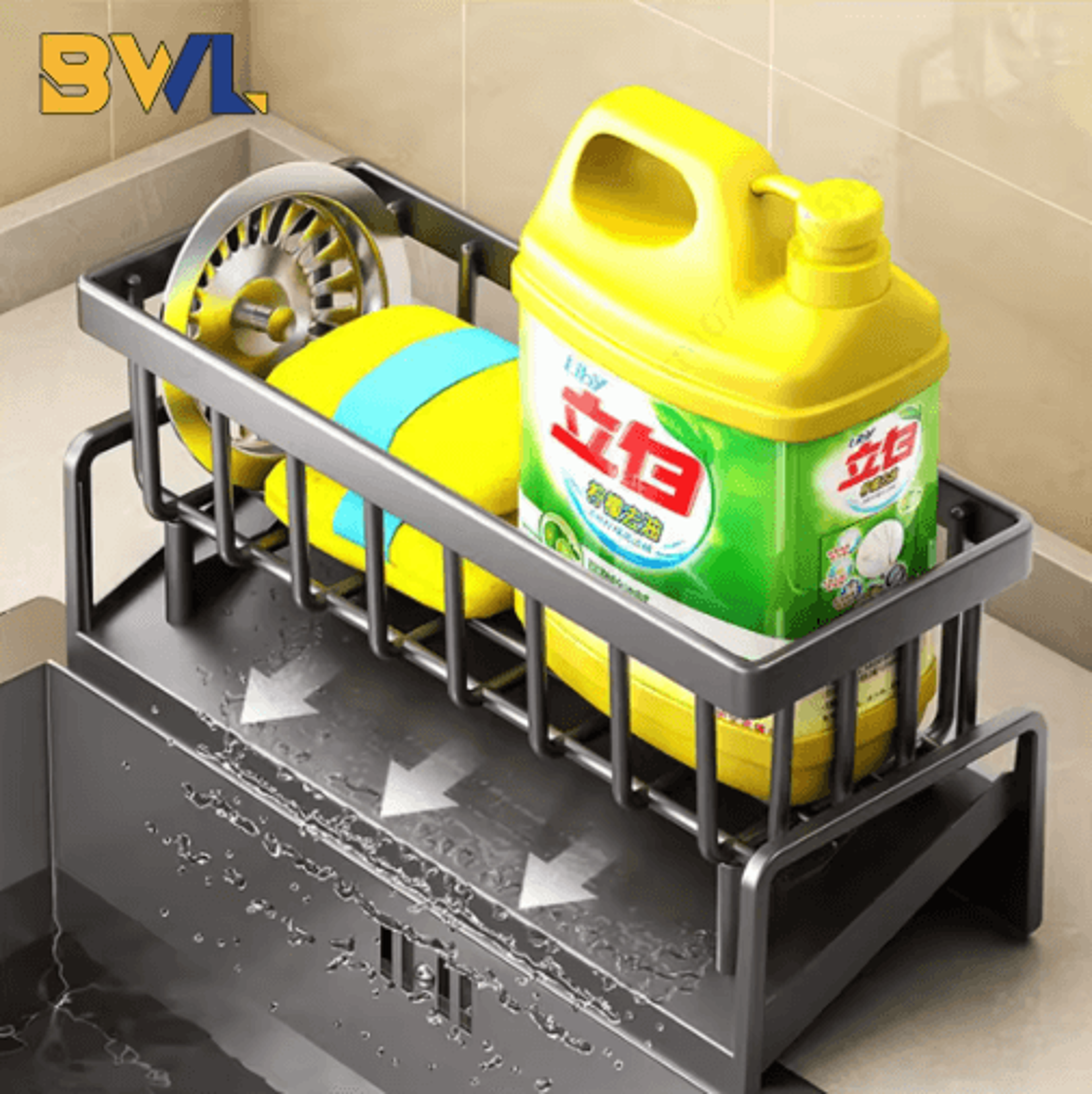 no-drill kitchen sink caddy organizer faucet drainage shelf for sponges, rags & kitchen accessories