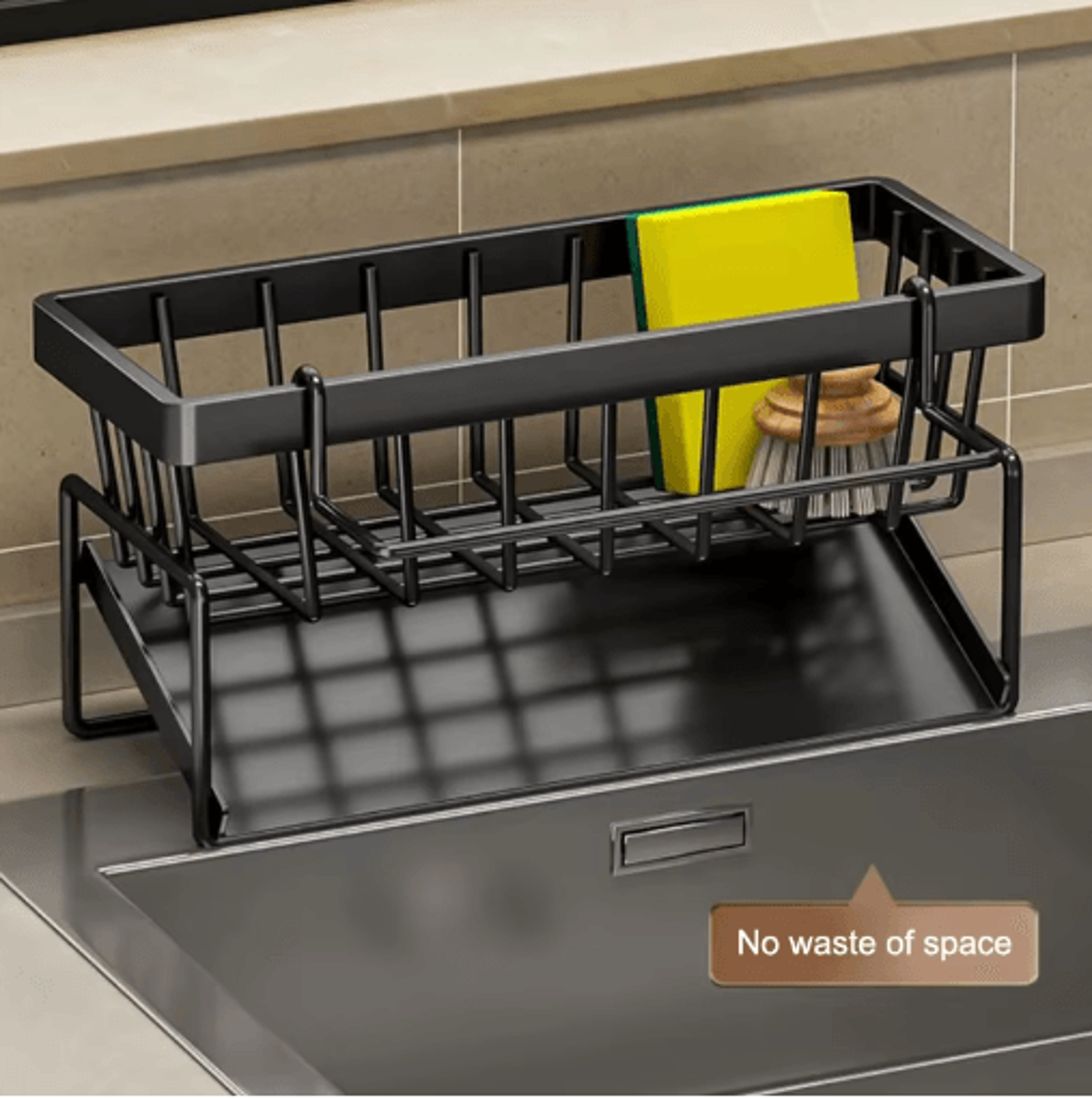 stainless steel sponge holder rack kitchen sink organizer with soap holder & drainage design