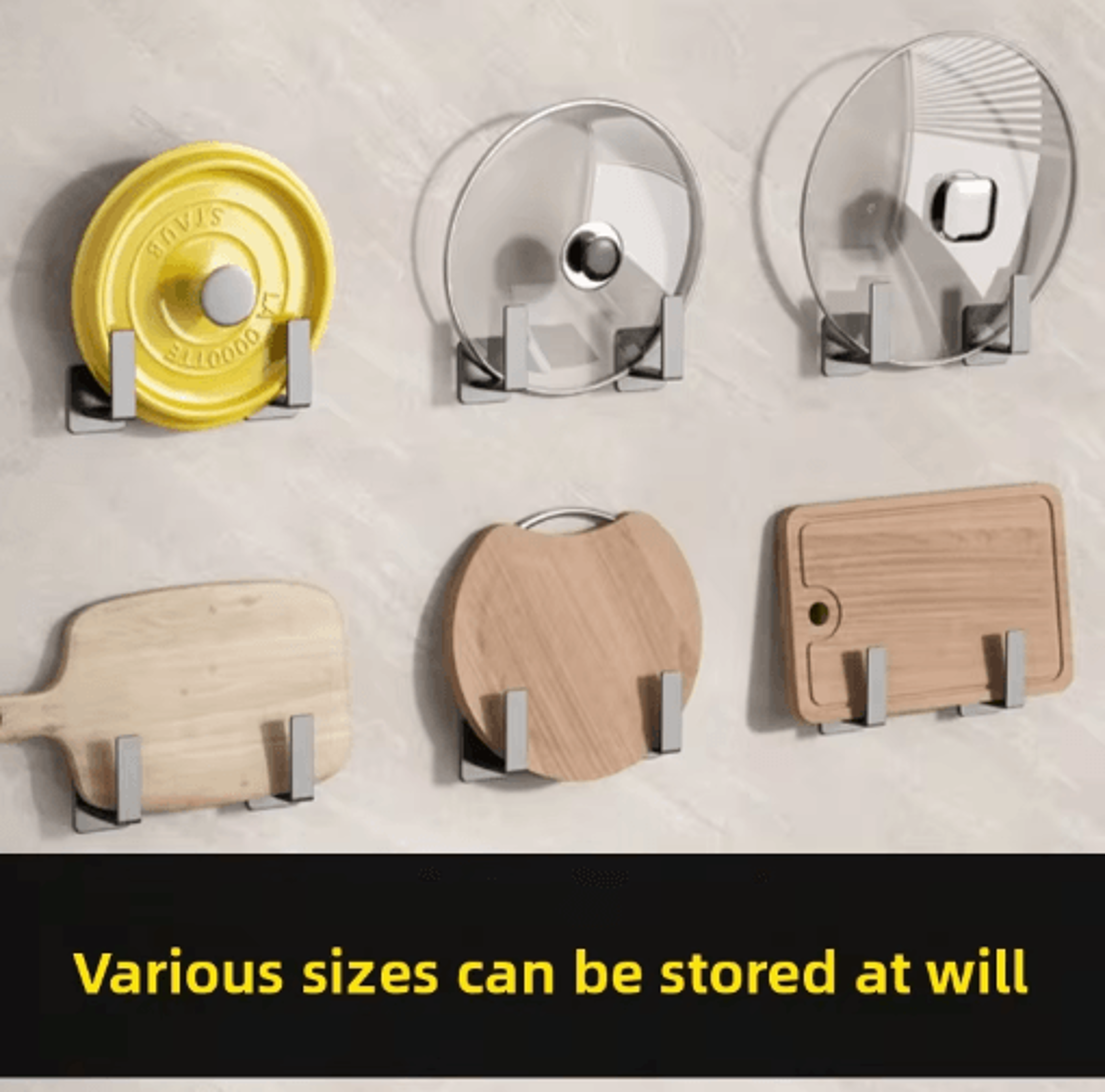 no-drill wall mounted pot lid organizer & cutting board holder – multi-function kitchen storage rack