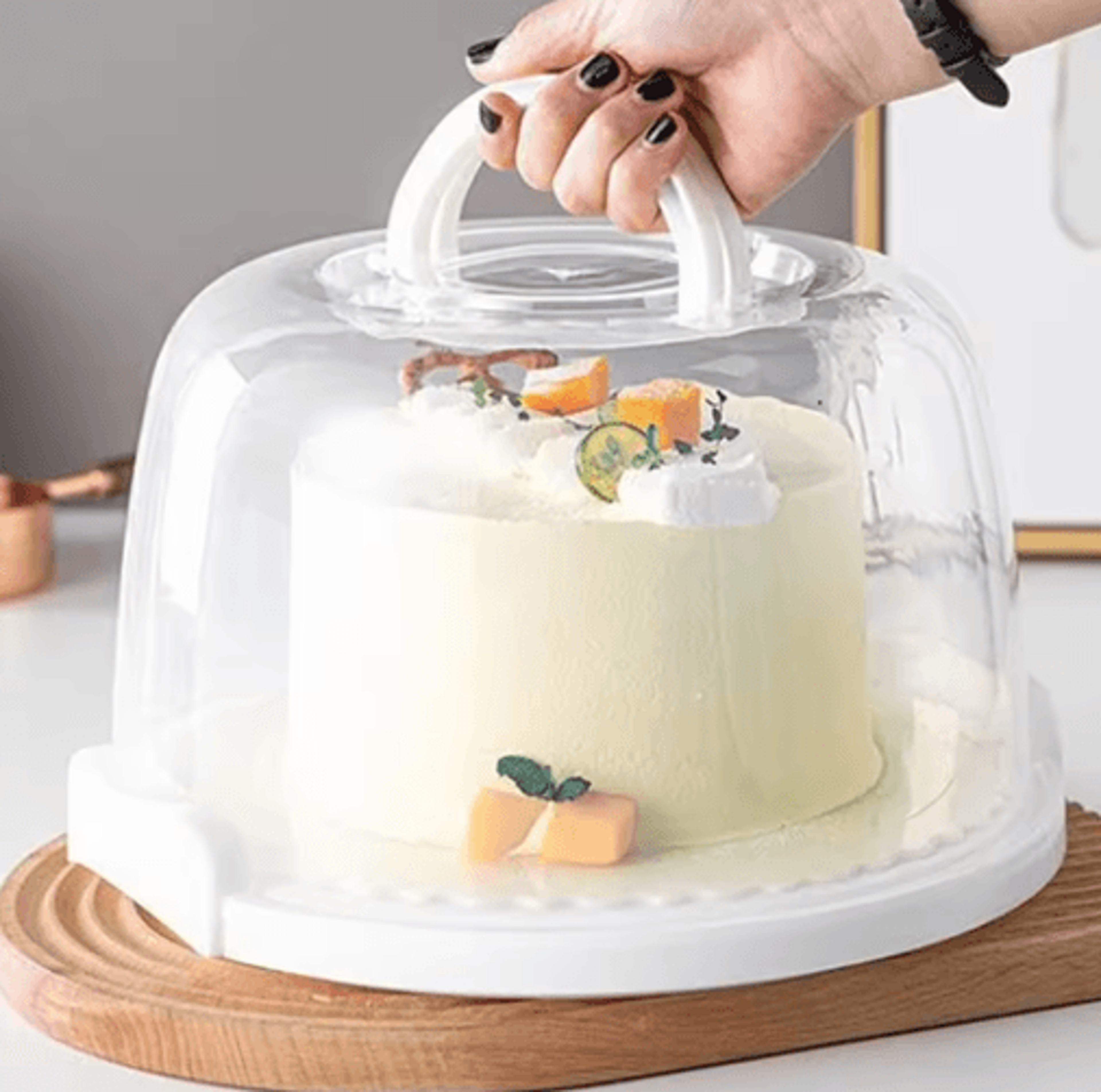 plastic cake carrier with foldable handle – cake storage container with serving tray & secure lid