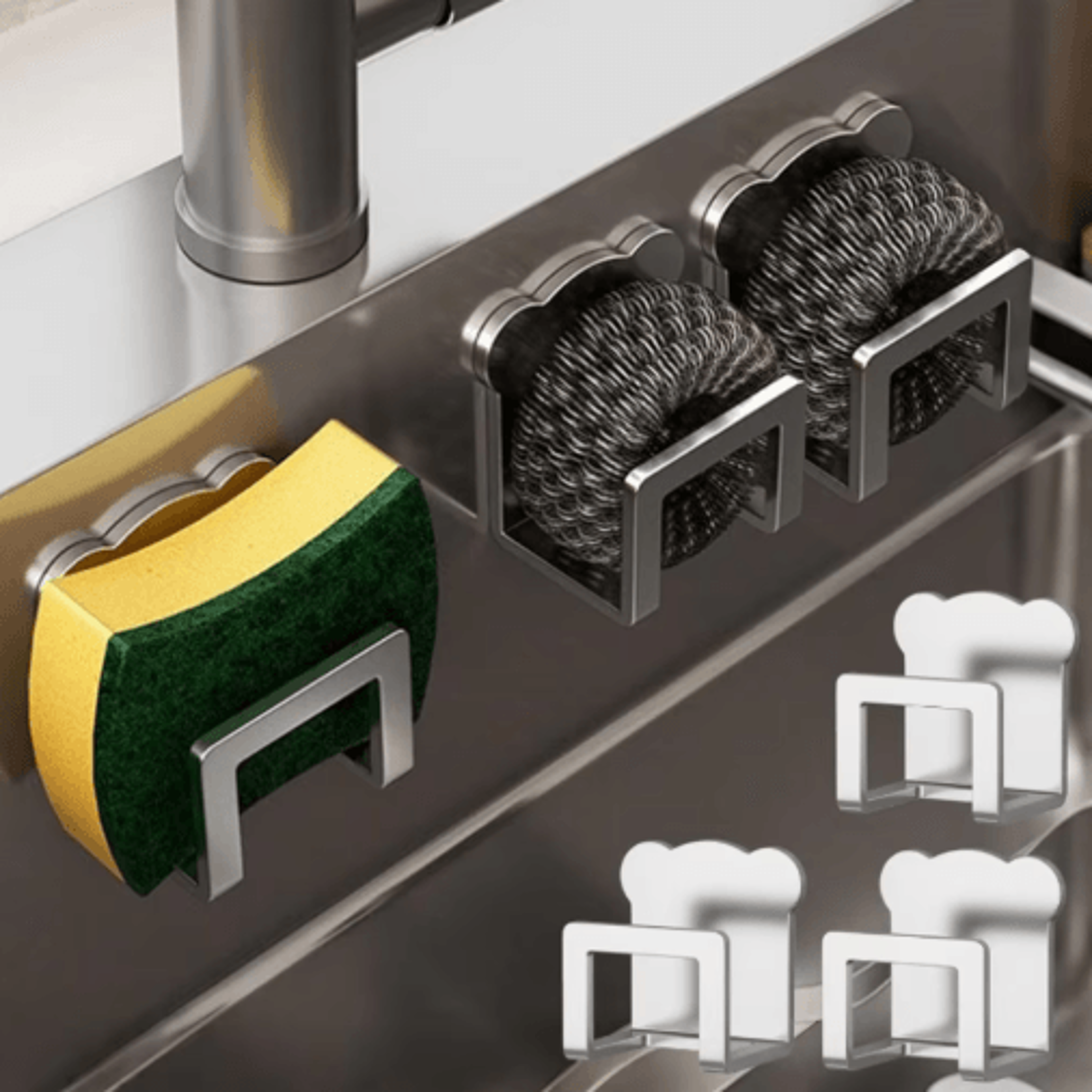 stainless steel self-adhesive sponge holder – kitchen sink drain rack & storage organizer