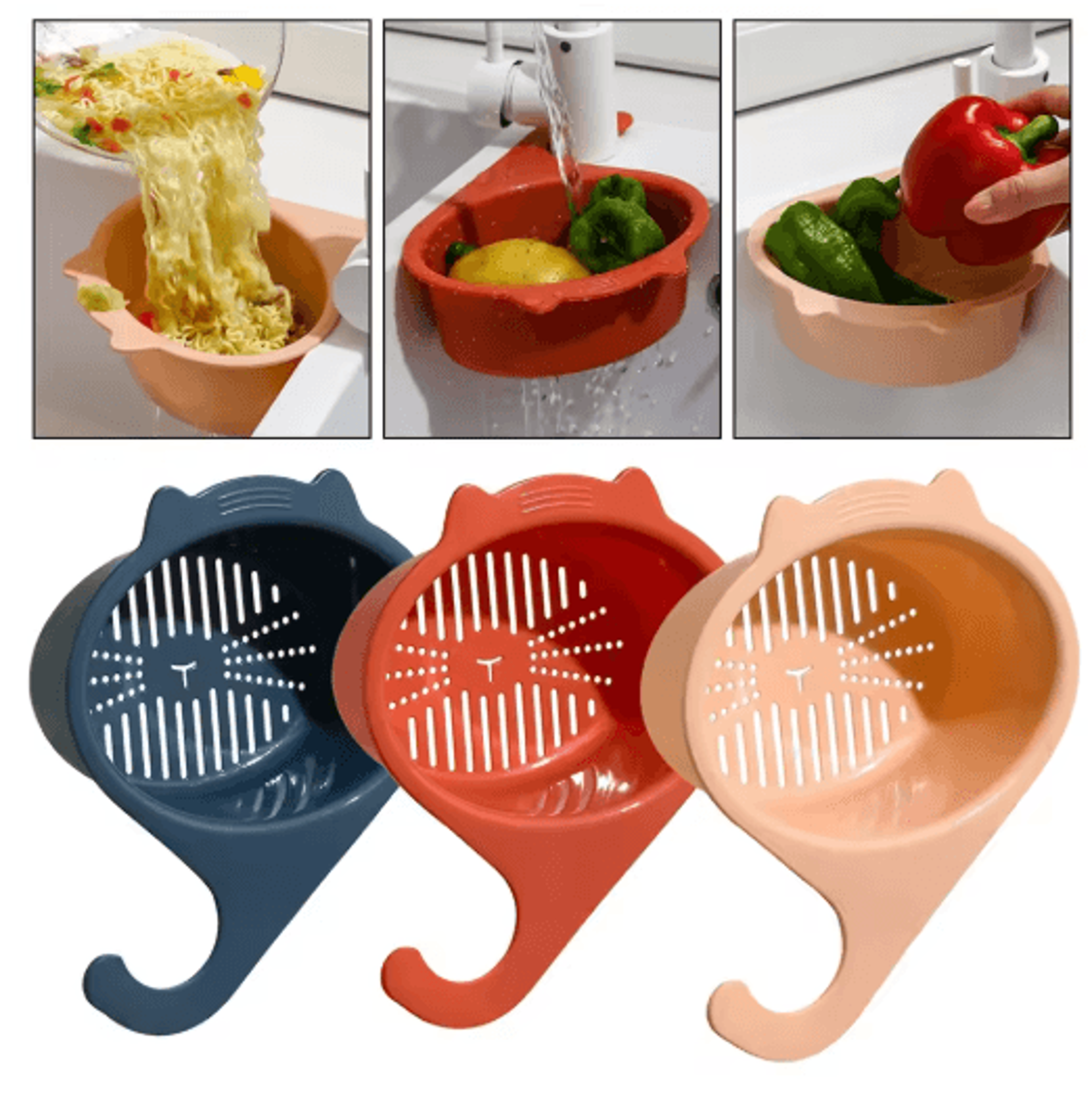 cat-shaped kitchen sink drain basket – multifunctional faucet filter & fruit vegetable organizer