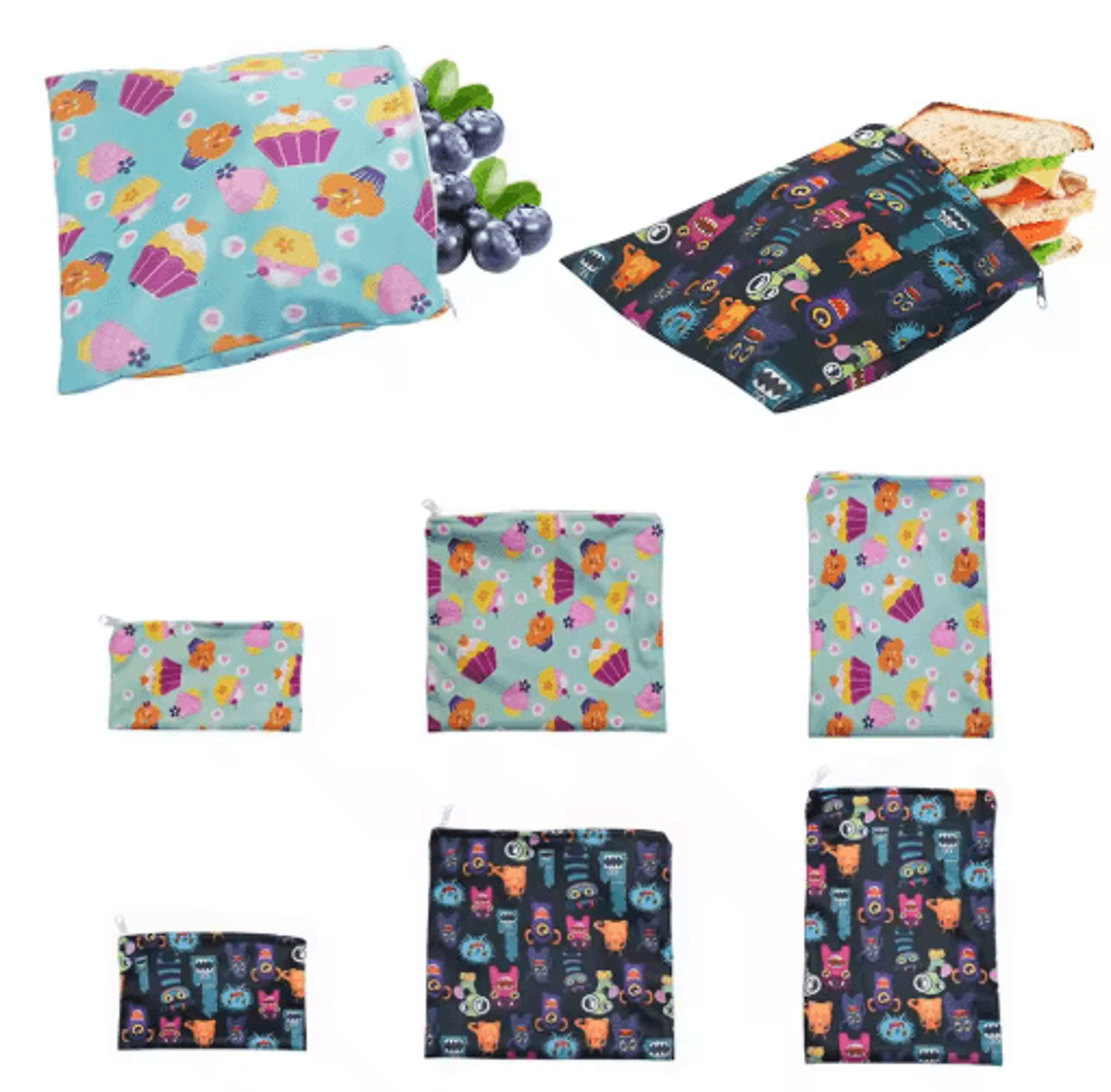 3-piece reusable food storage bags – leakproof freezer, sandwich & snack bags for meal prep
