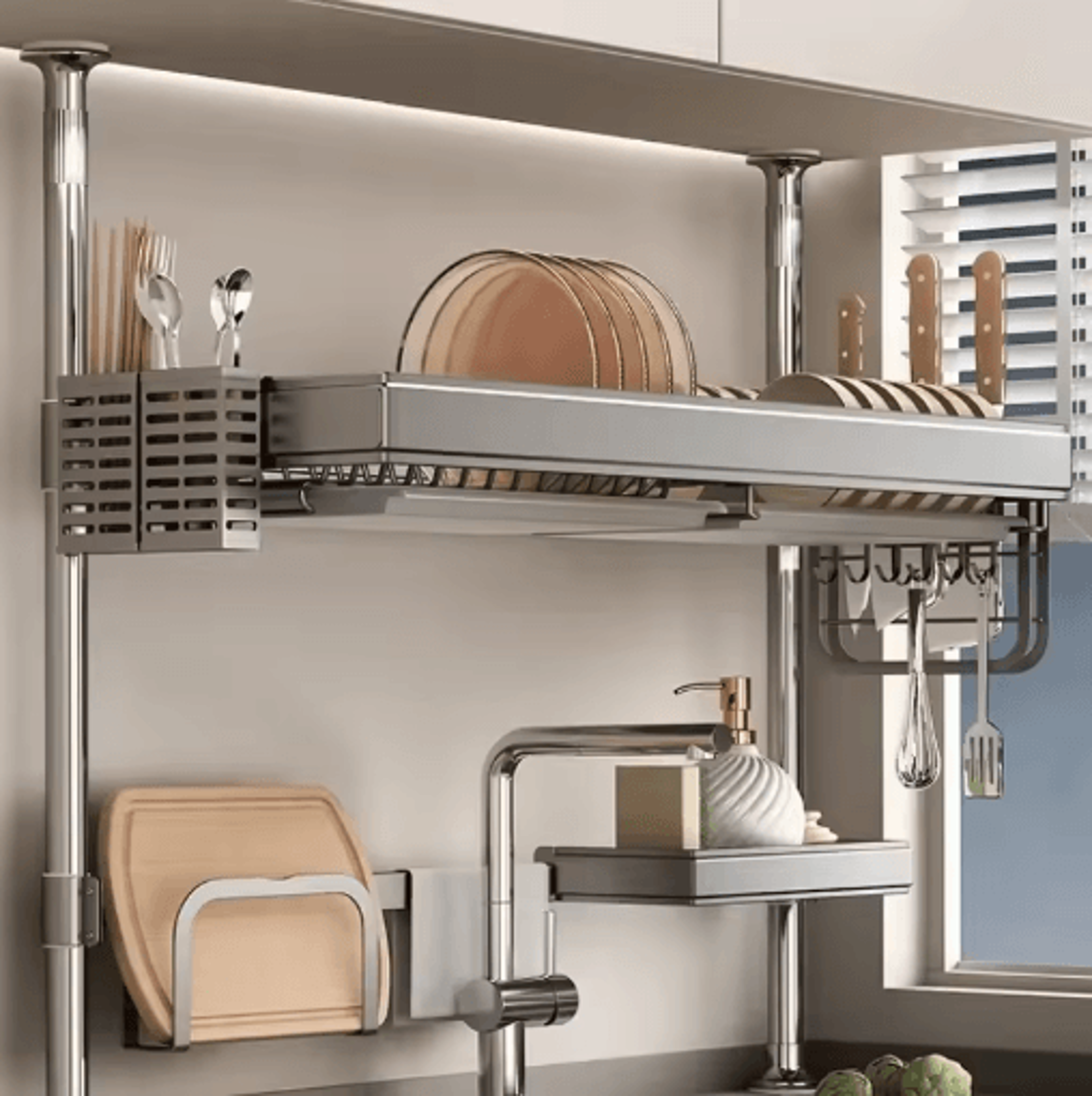 multi-purpose kitchen sink organizer – countertop dish drying rack & vegetable storage shelf