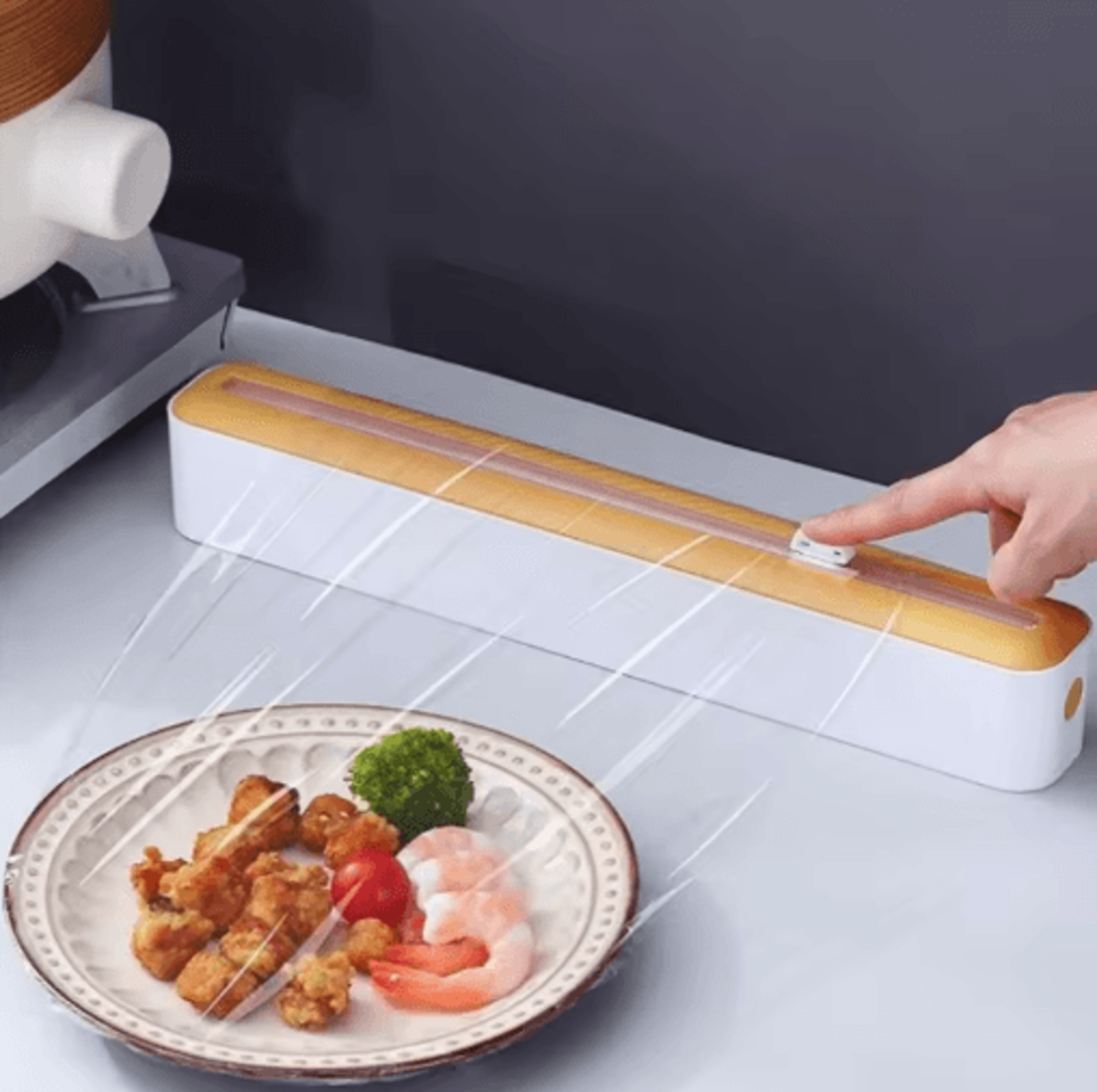 plastic wrap & foil dispenser with built-in cutter kitchen cling wrap holder and storage organizer