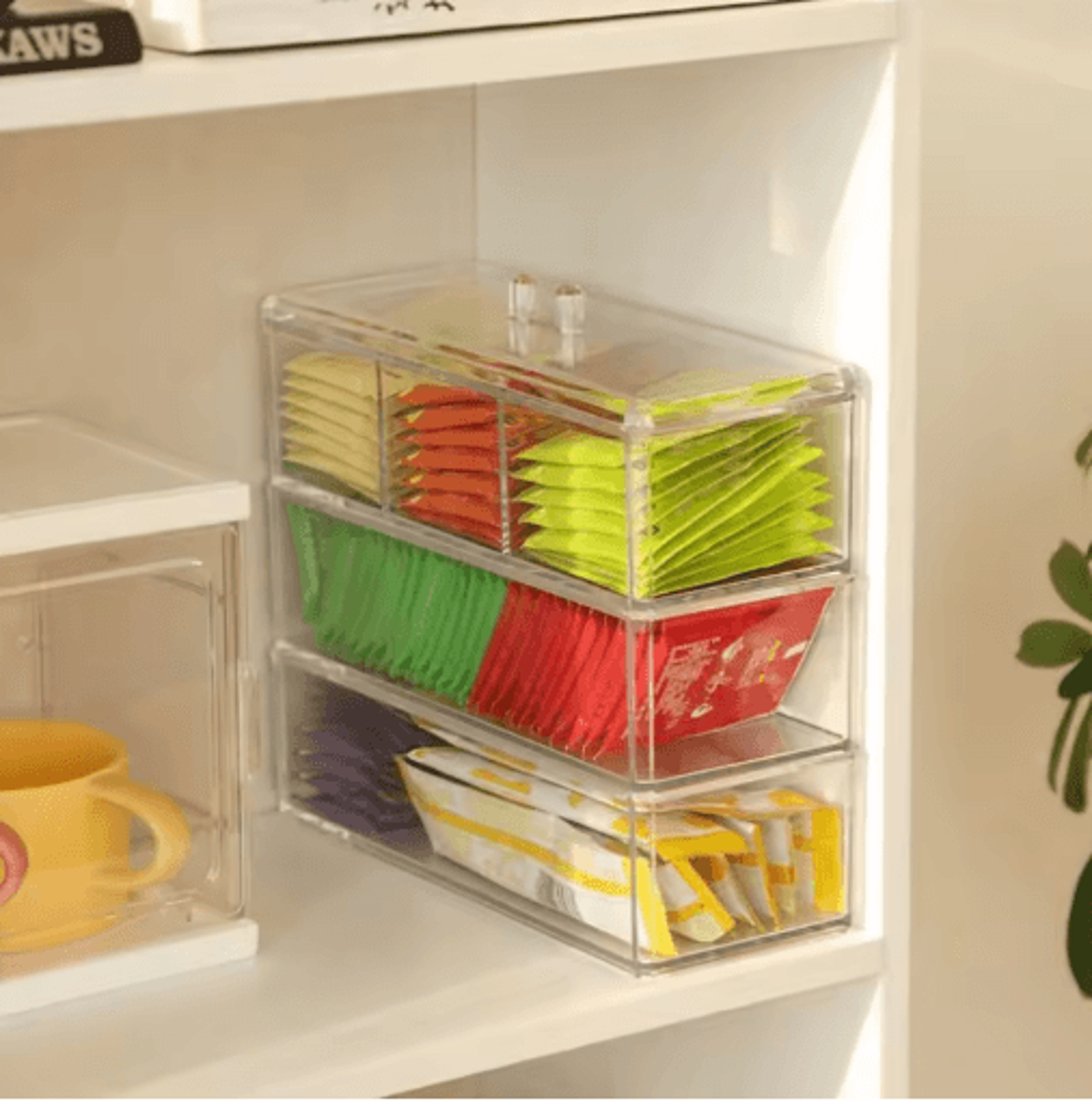 acrylic tea bag organizer with drawer – coffee capsule holder & sealed kitchen storage container