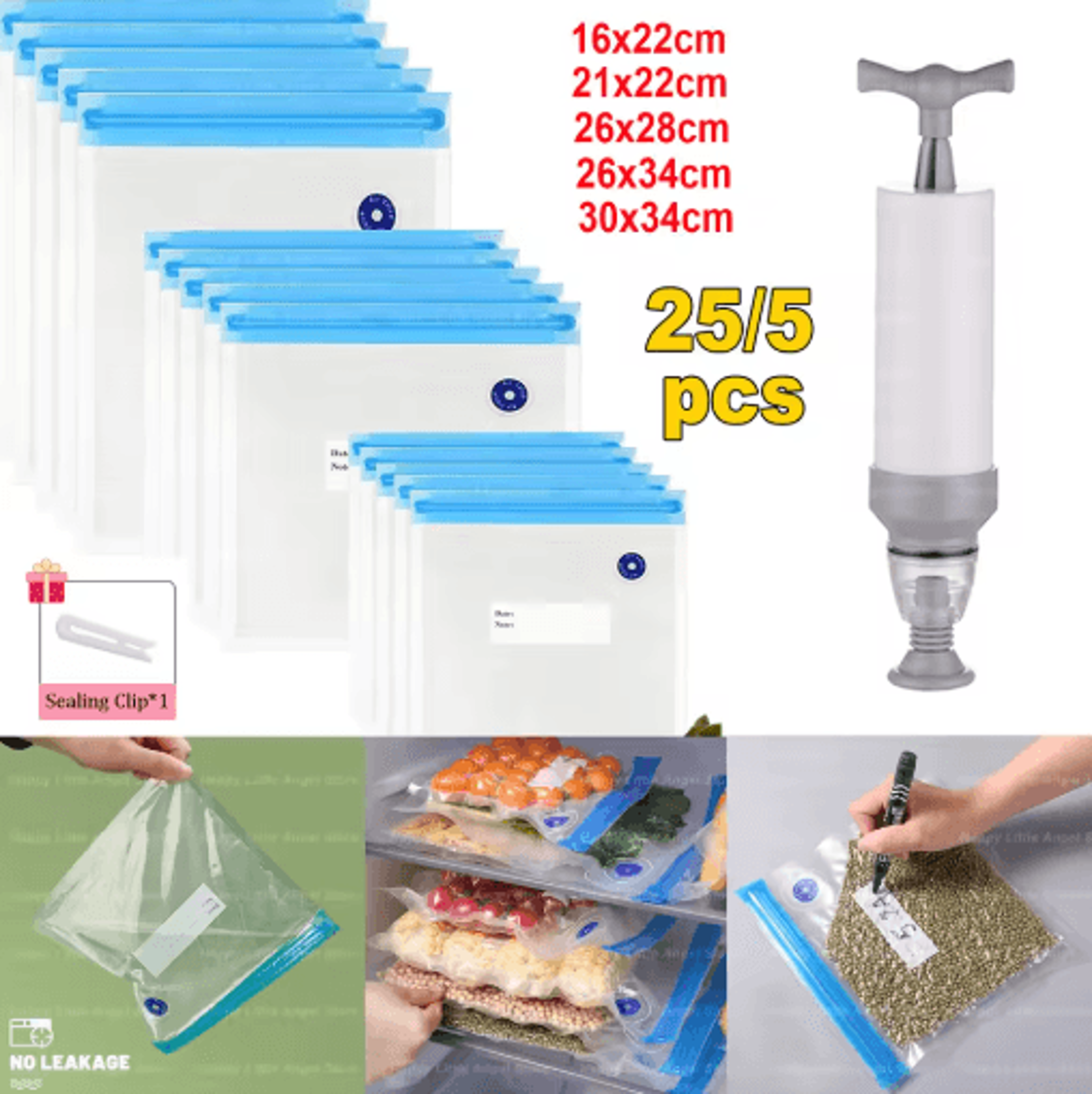 reusable vacuum storage bags set with electric handheld vacuum sealer pump for sous vide & food preservation
