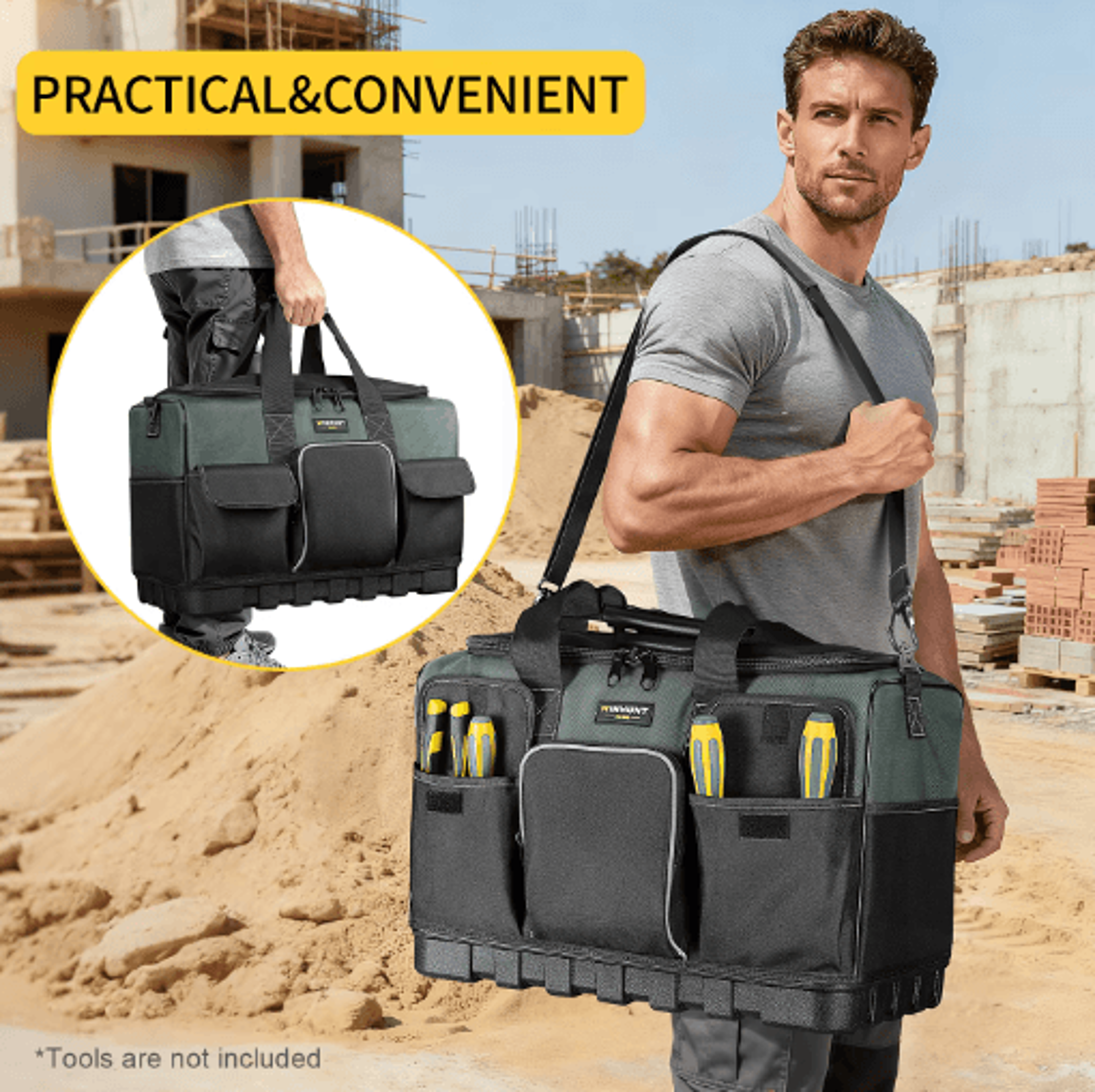 heavy duty electrician tool bag with hard bottom – 16-pocket tool organizer for mechanics & hvac professionals
