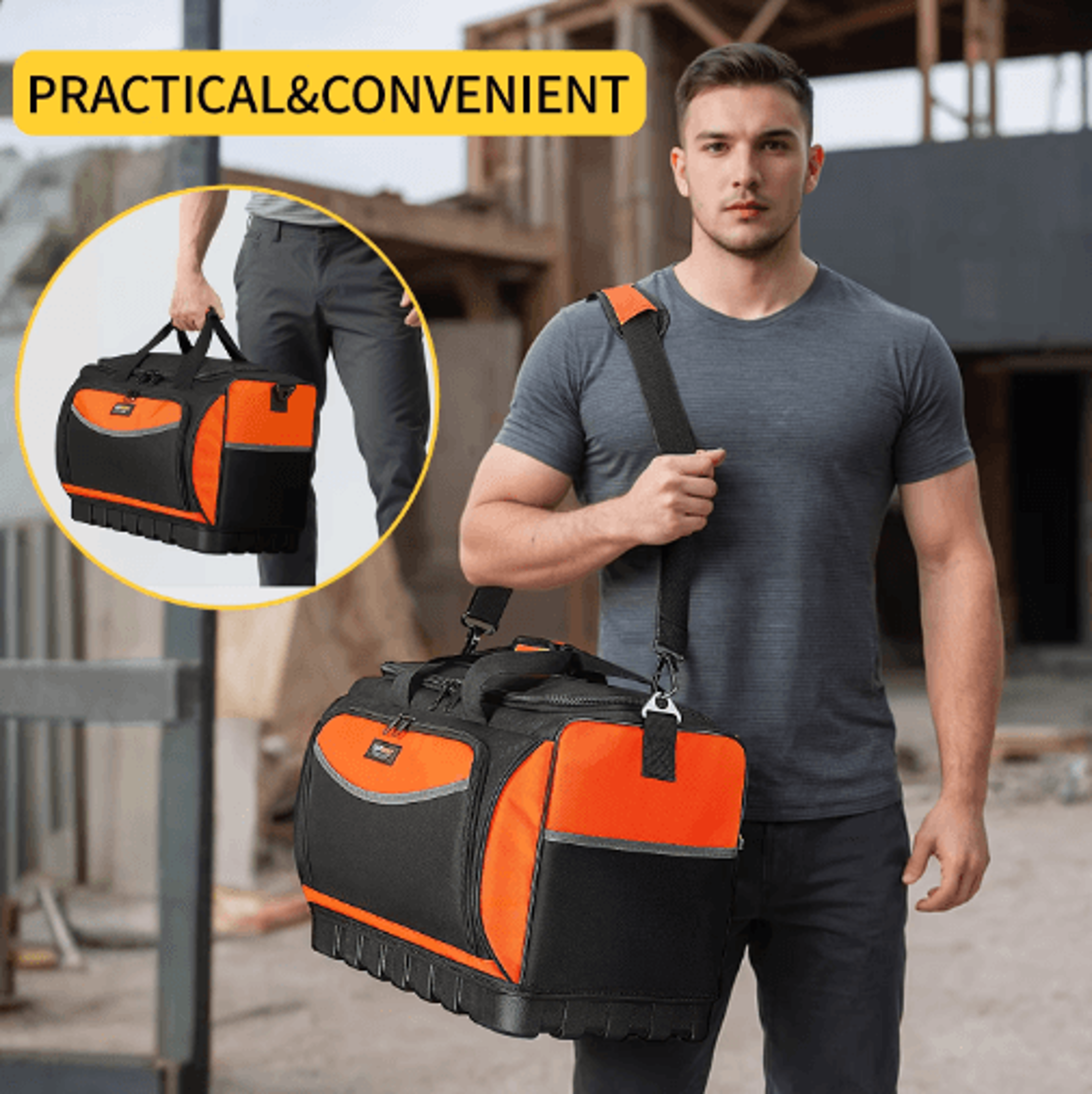 heavy duty open top tool bag with molded base – 18-pocket tool organizer with adjustable shoulder strap