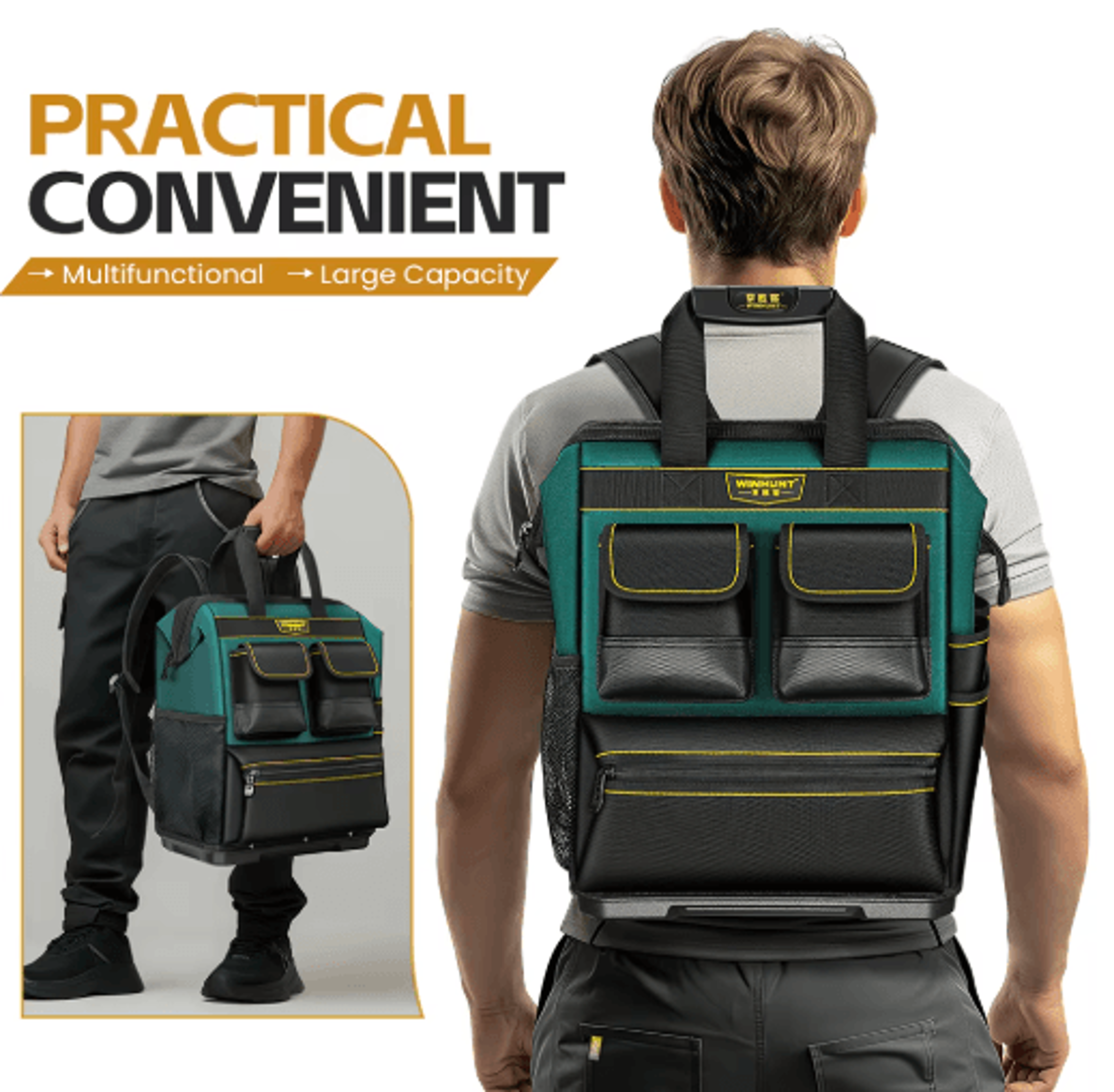 heavy duty tool backpack with multiple pockets – large capacity tool storage backpack with rubber base