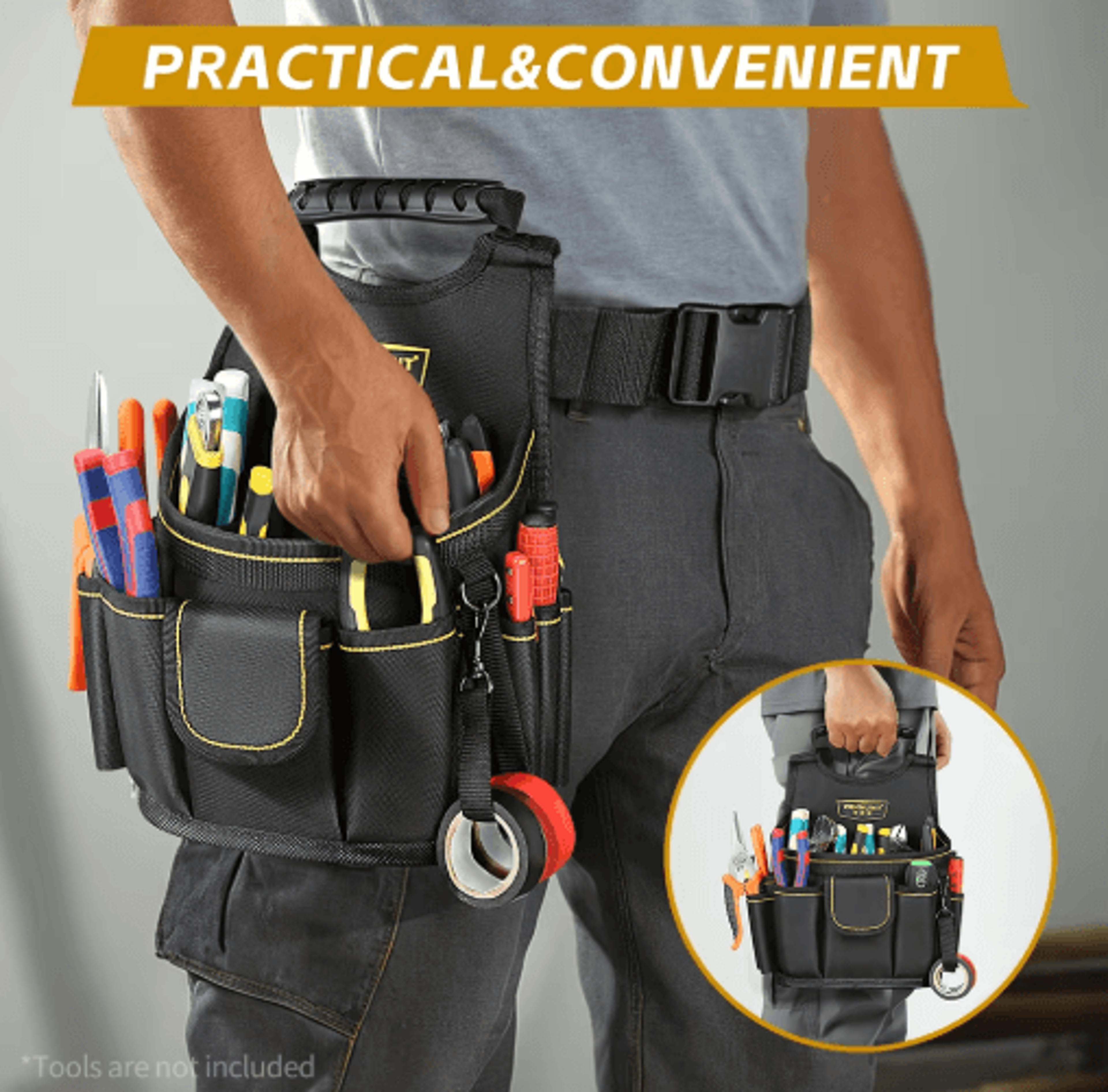professional electrician tool pouch – heavy-duty tool belt organizer for maintenance & repair technicians (black)