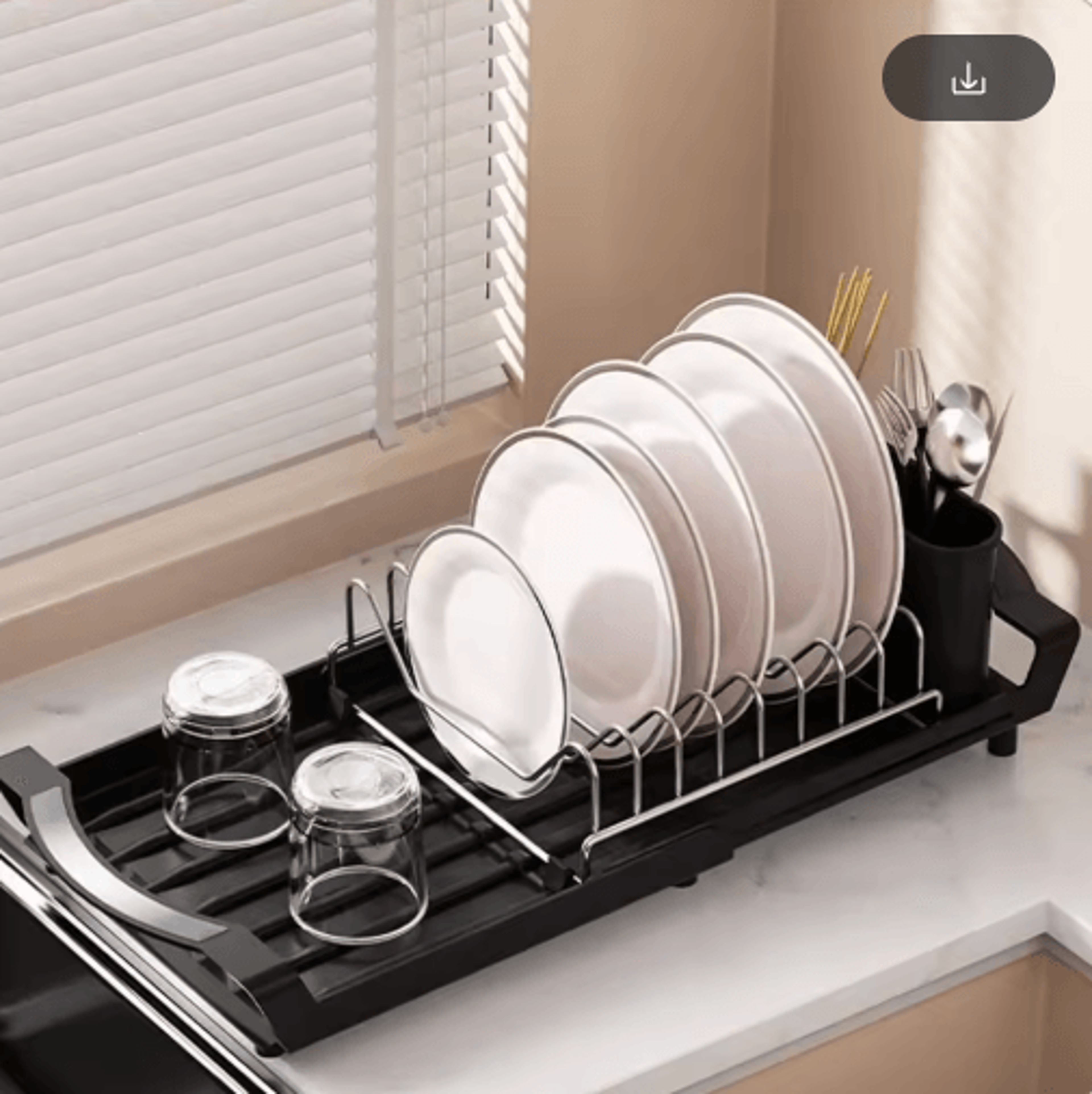 extendable dish drying rack – large capacity dish drainer with utensil storage holder