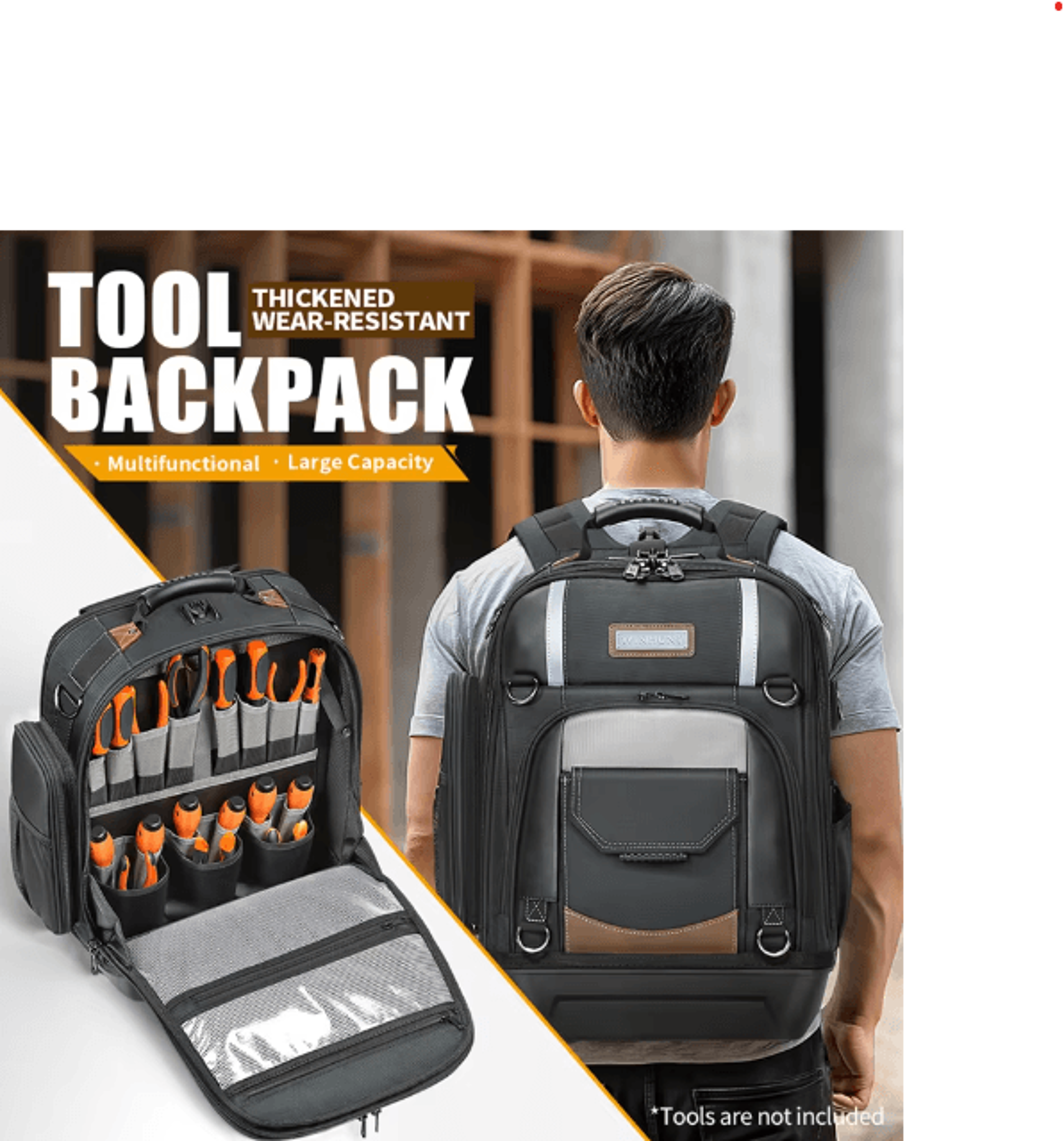 heavy duty tool backpack with molded bottom & removable tool carrier professional electrician tool organizer