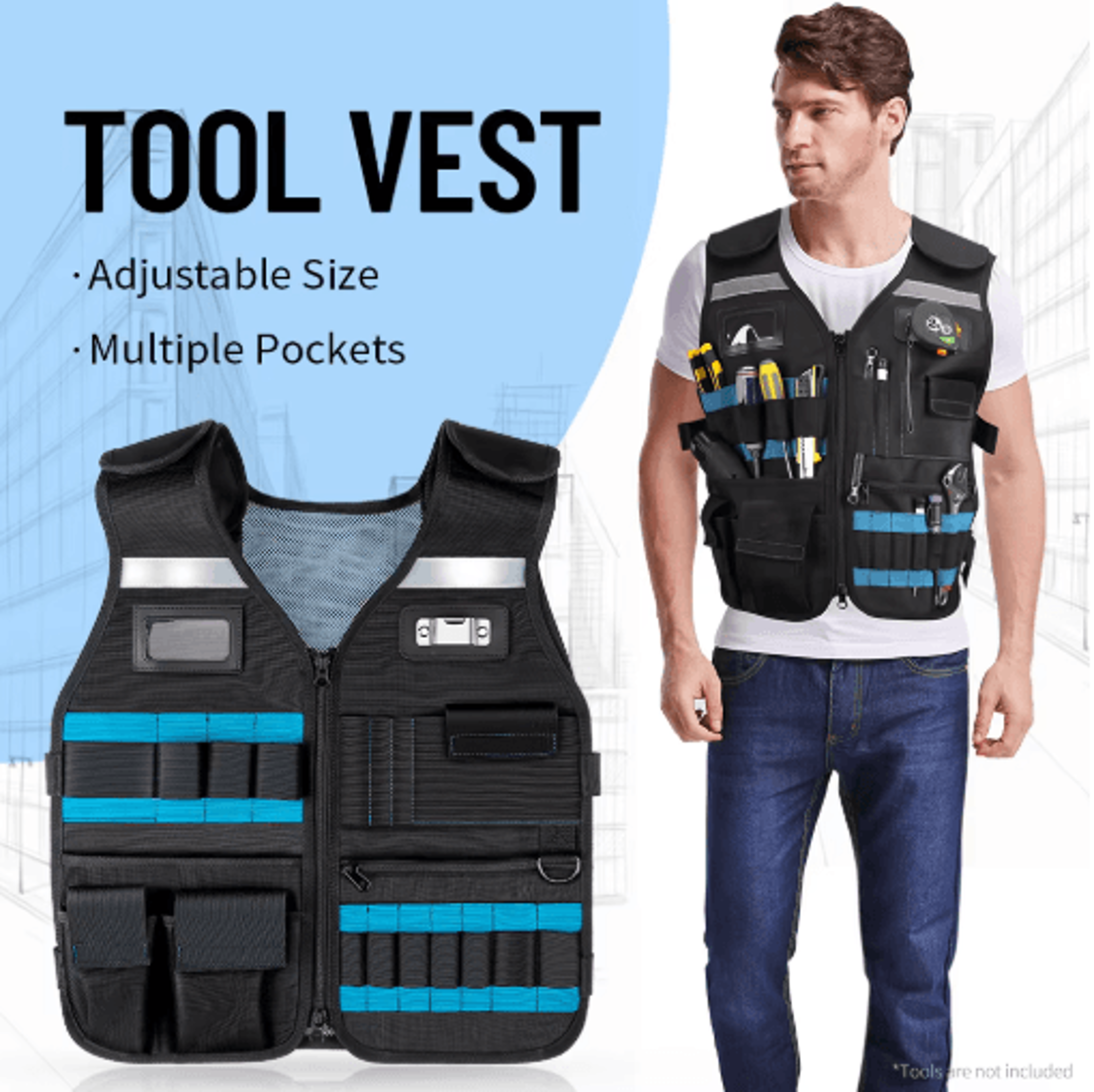 heavy-duty tool vest – multi-pocket electrician tool vest for carpenters, handymen & construction professionals
