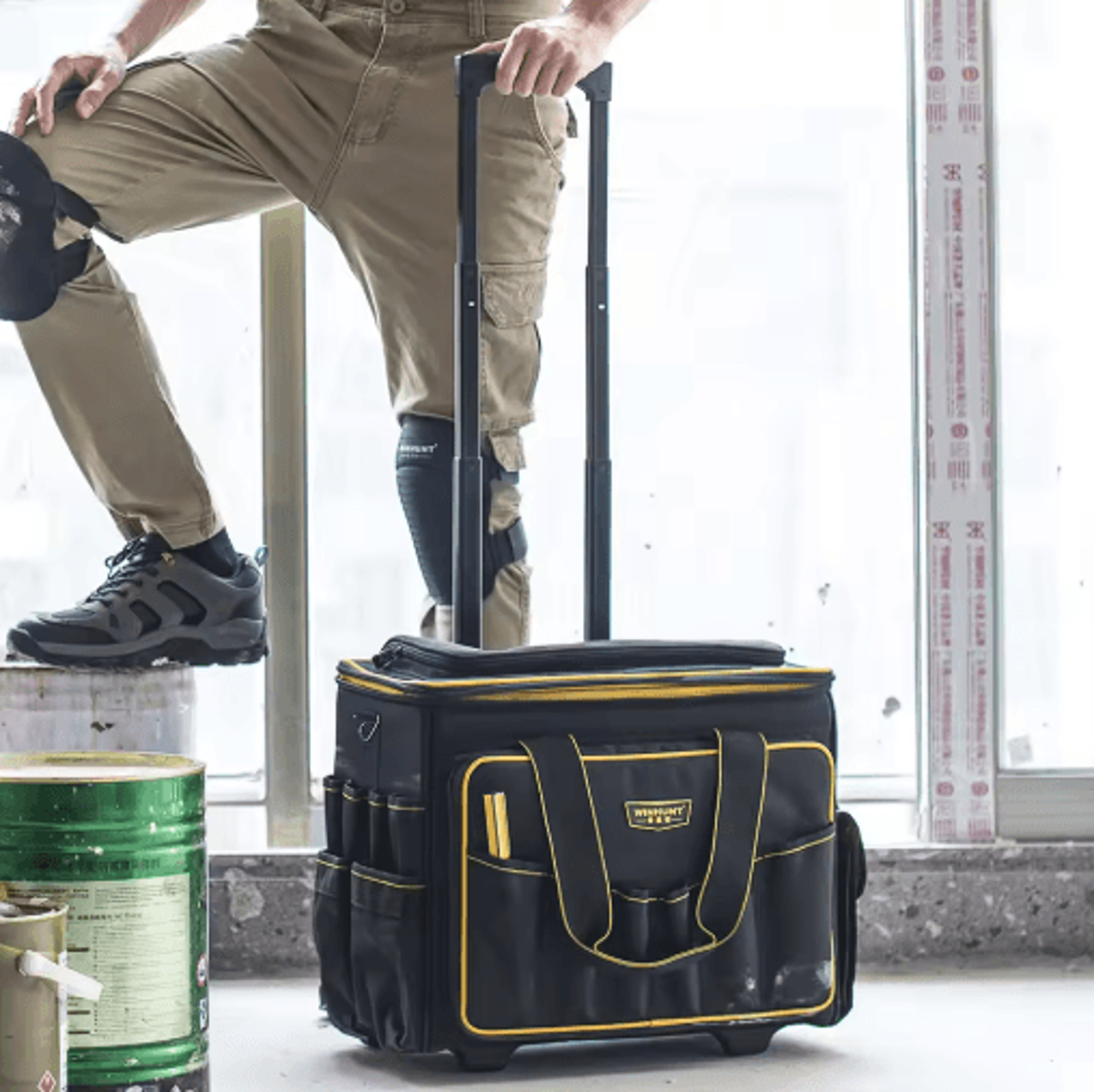 winhunt rolling tool bag with wheels & telescoping handle – heavy-duty rolling tool storage for contractors & electricia