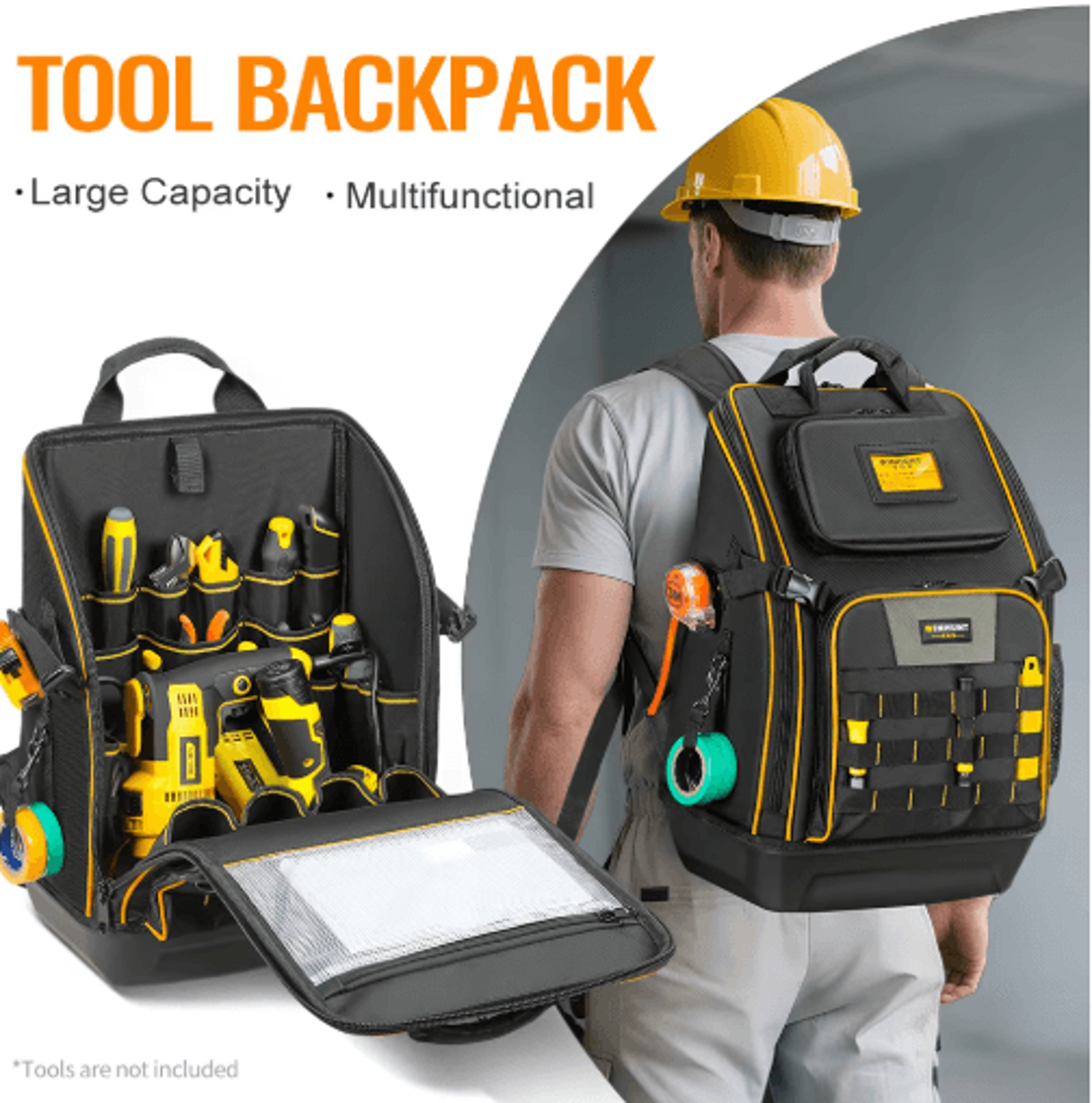 tool-station pro tool backpack – heavy-duty electrician tool backpack with large interior & molded waterproof base