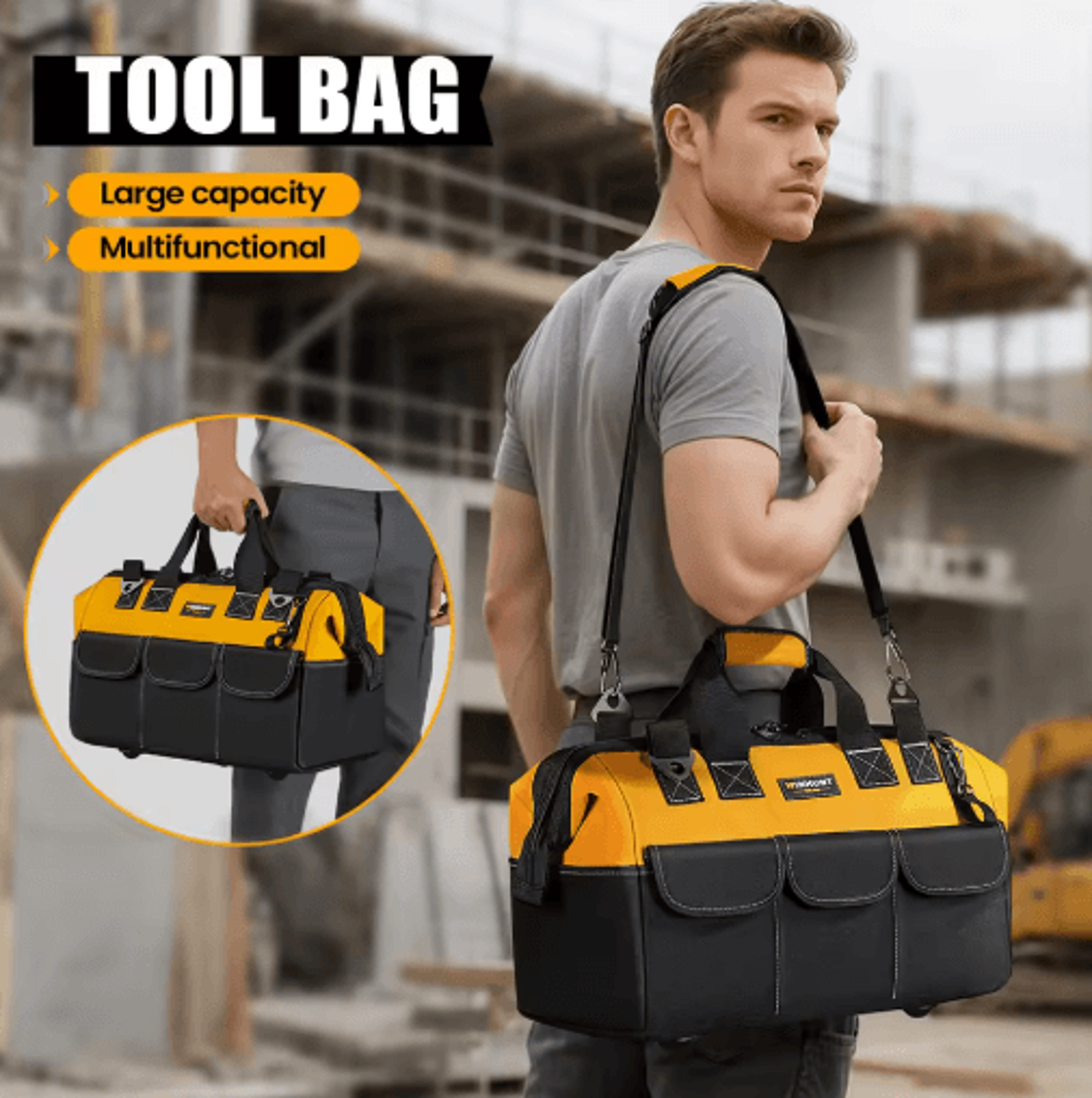 heavy-duty tool bag organizer – 14-pocket portable tool box with adjustable shoulder strap