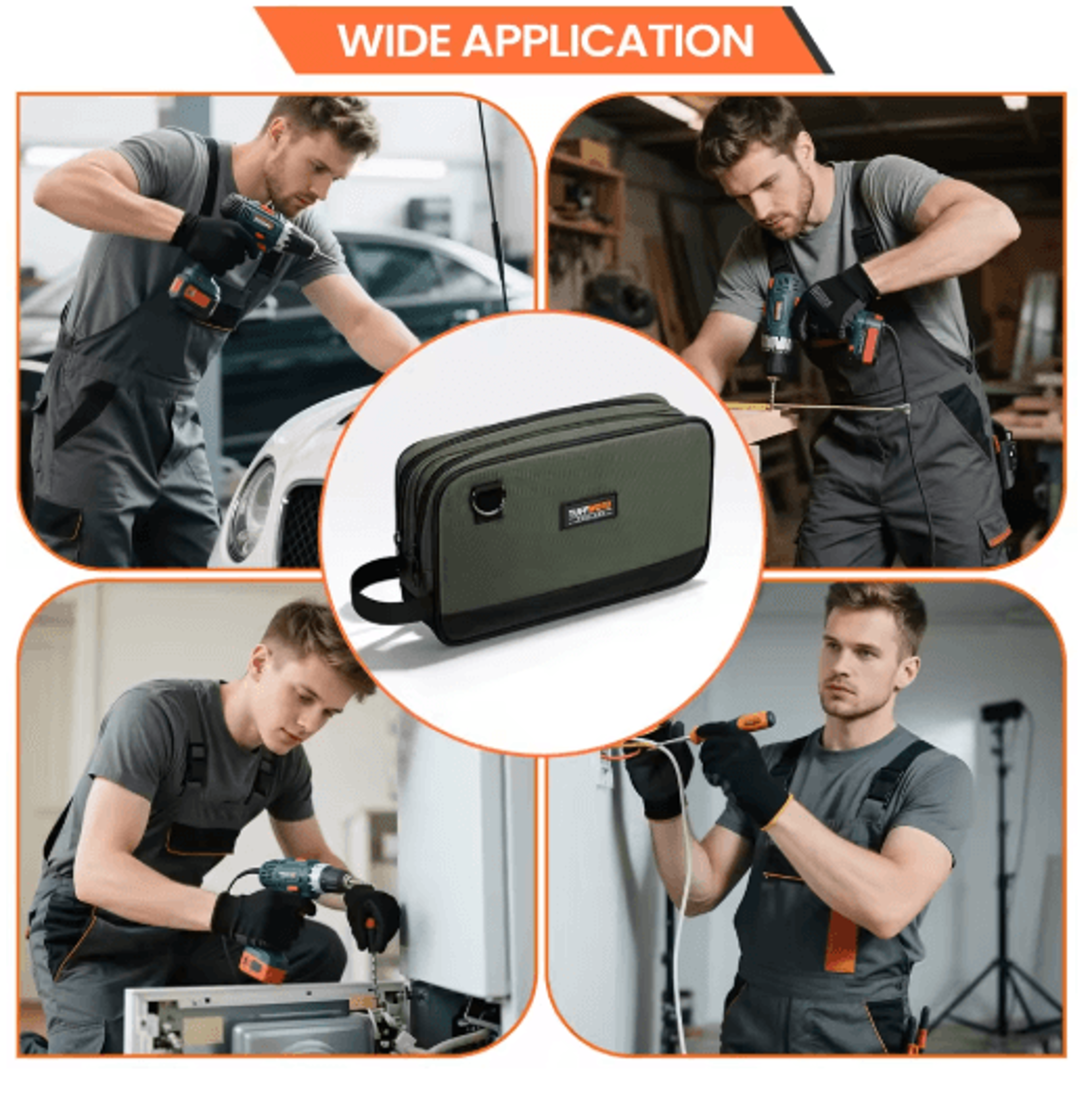 dual compartment tool bag – portable tool storage pouch in gray & black for organized repairs