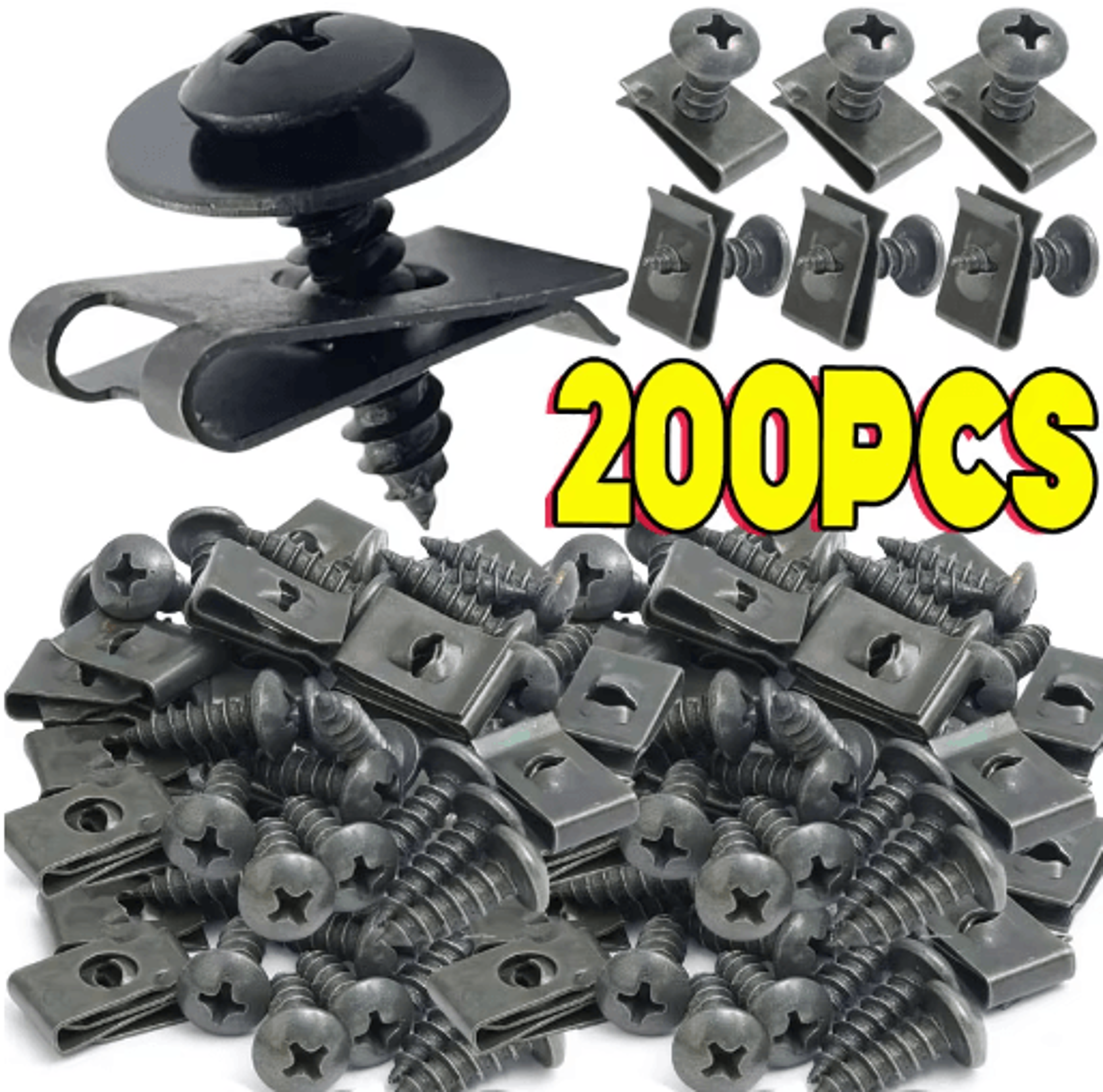 10 to 200pcs u-type fastener clips with screws – anti-rust car screw clips for fender, bumper & trim panel repair