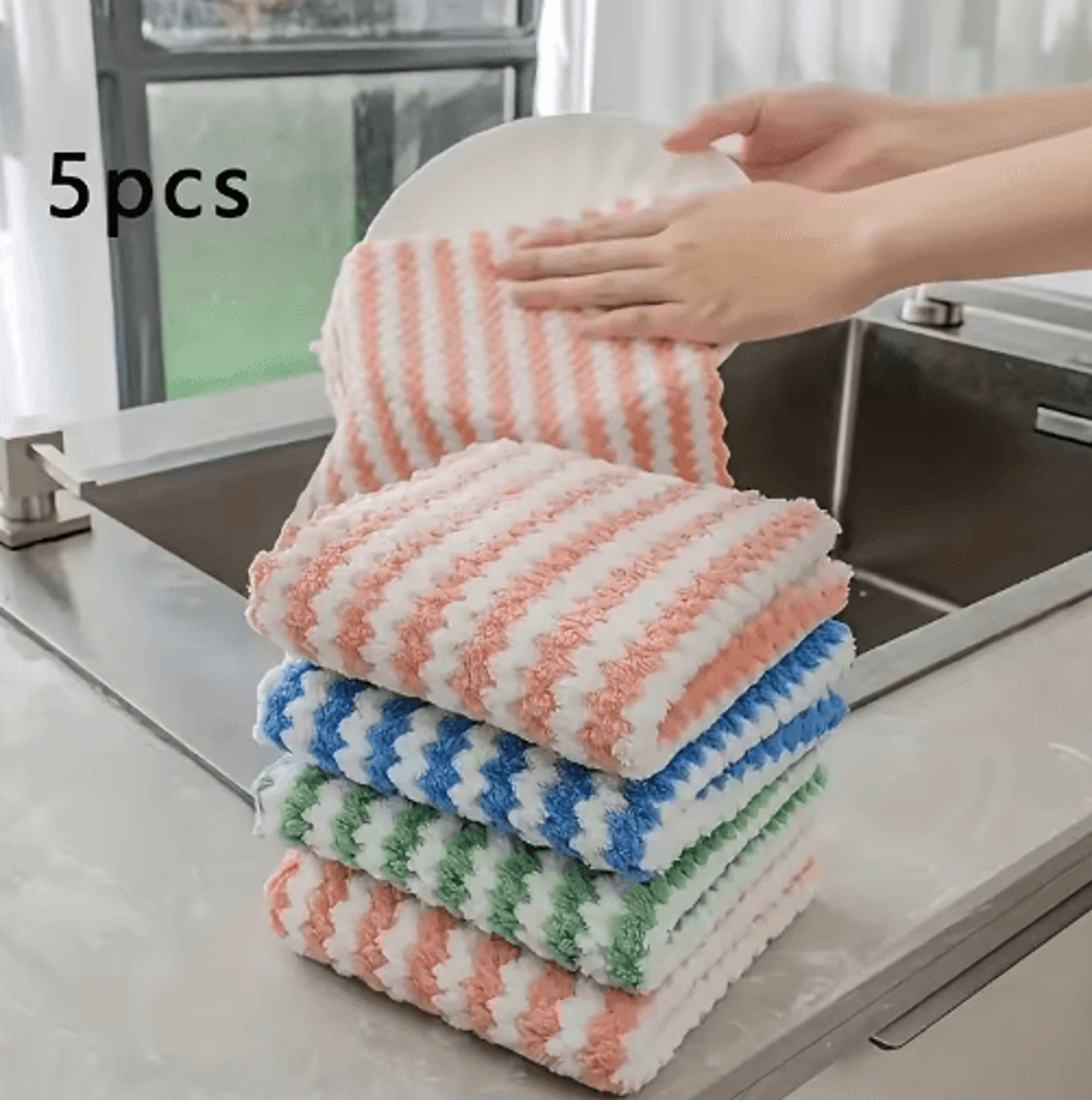 super absorbent coral fleece cleaning cloths – thick microfiber dish towels for kitchen, glass & household cleaning (10/