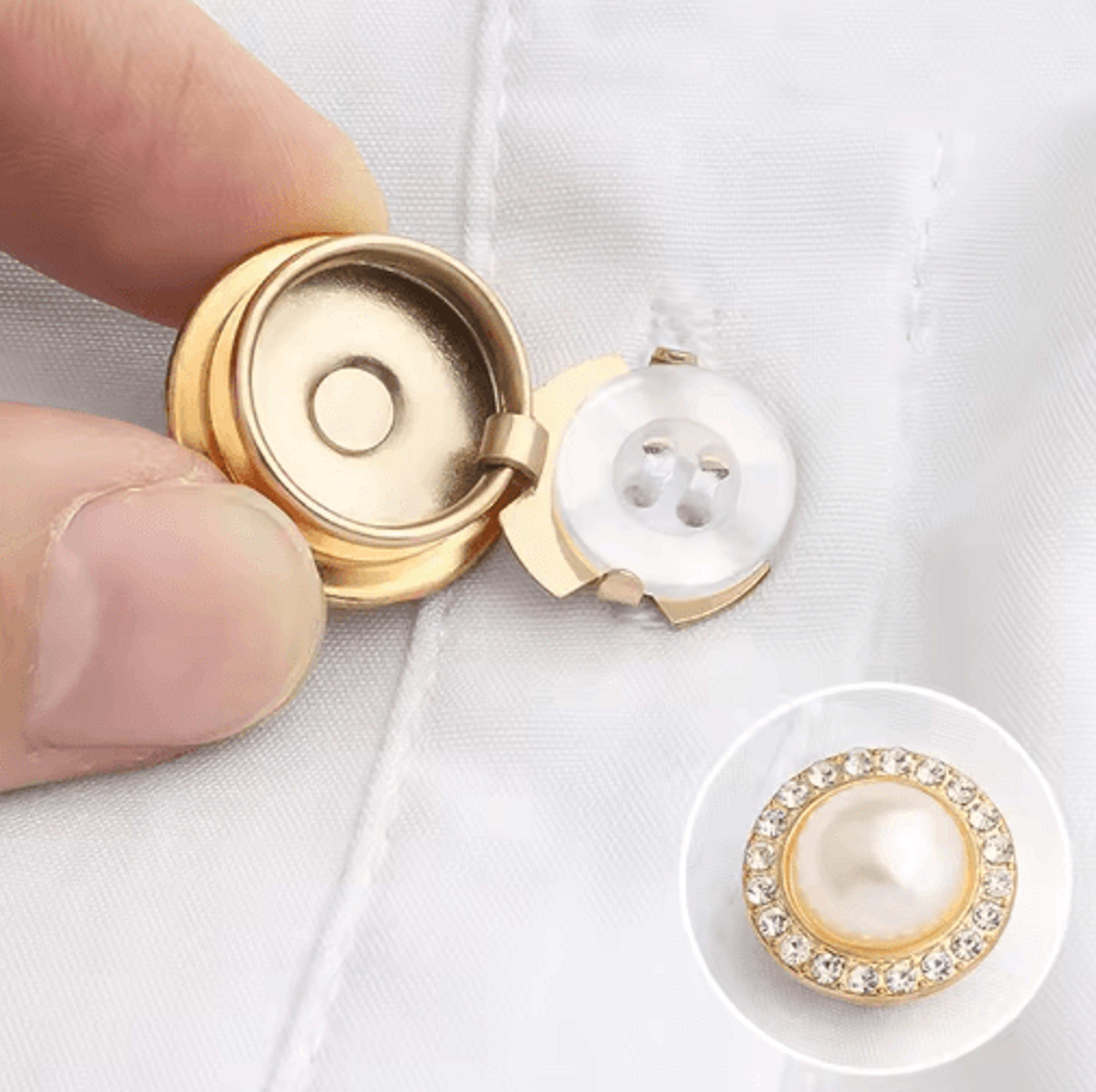 crystal pearl button covers – detachable clip-on decorative buttons for shirts, coats & blouses