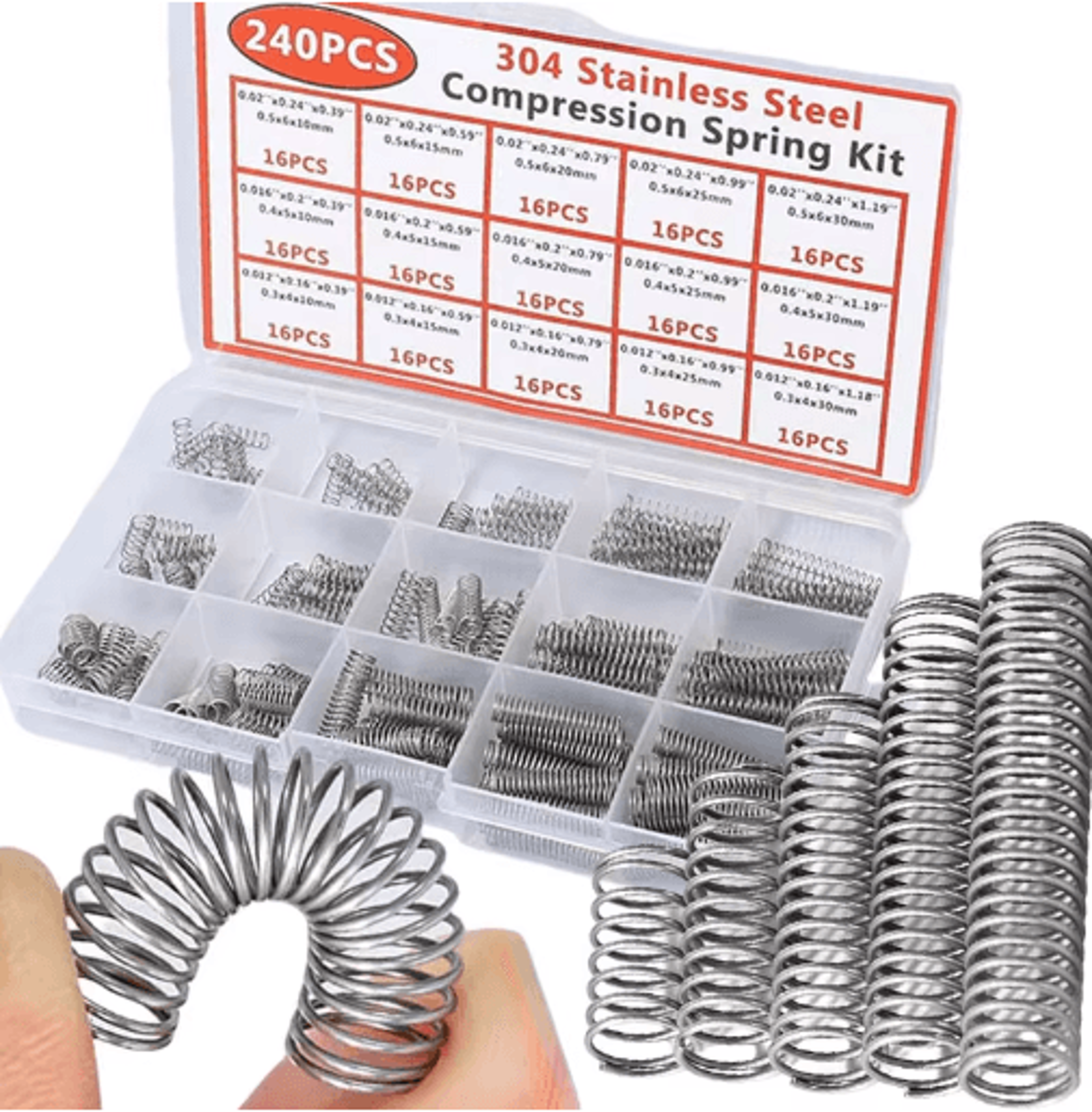304 stainless steel compression spring assortment kit – 15 sizes spring set for diy & mechanical repairs