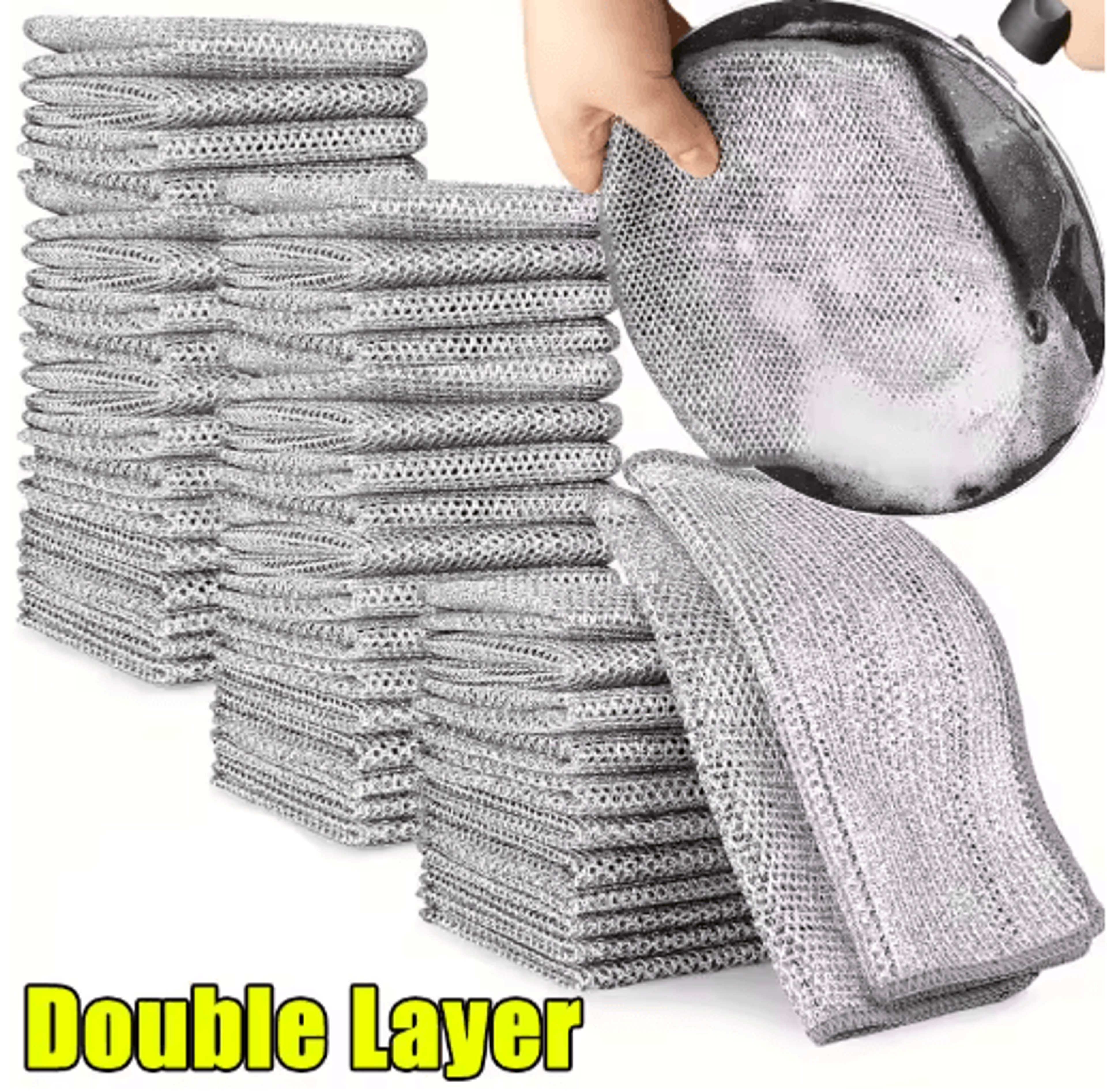 double-sided steel wire dishcloth – non-scratch kitchen cleaning cloth for pots, pans & dishes
