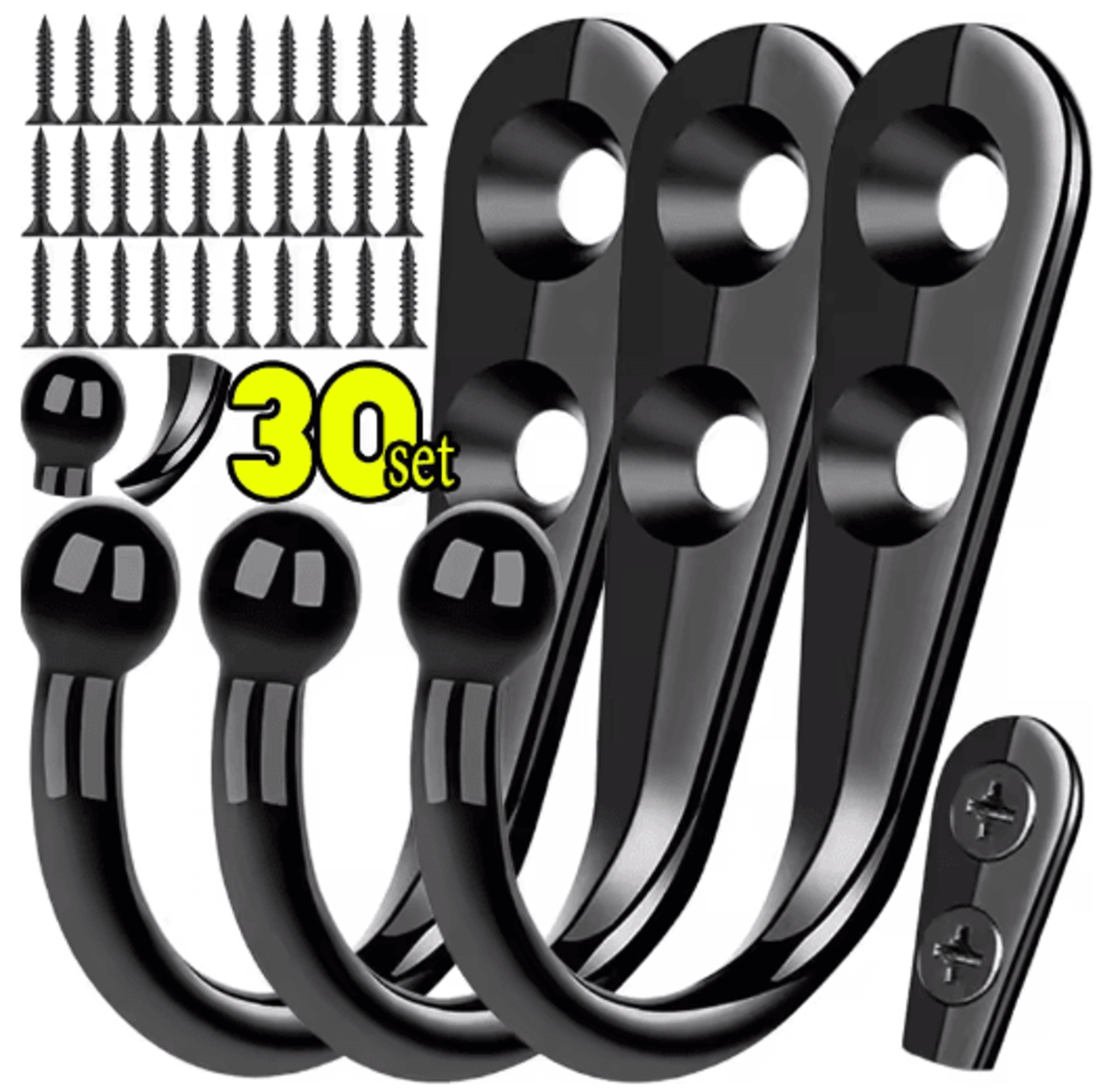 30-set alloy wall hooks with screws – heavy-duty coat, towel & bag hanging hooks for home organization