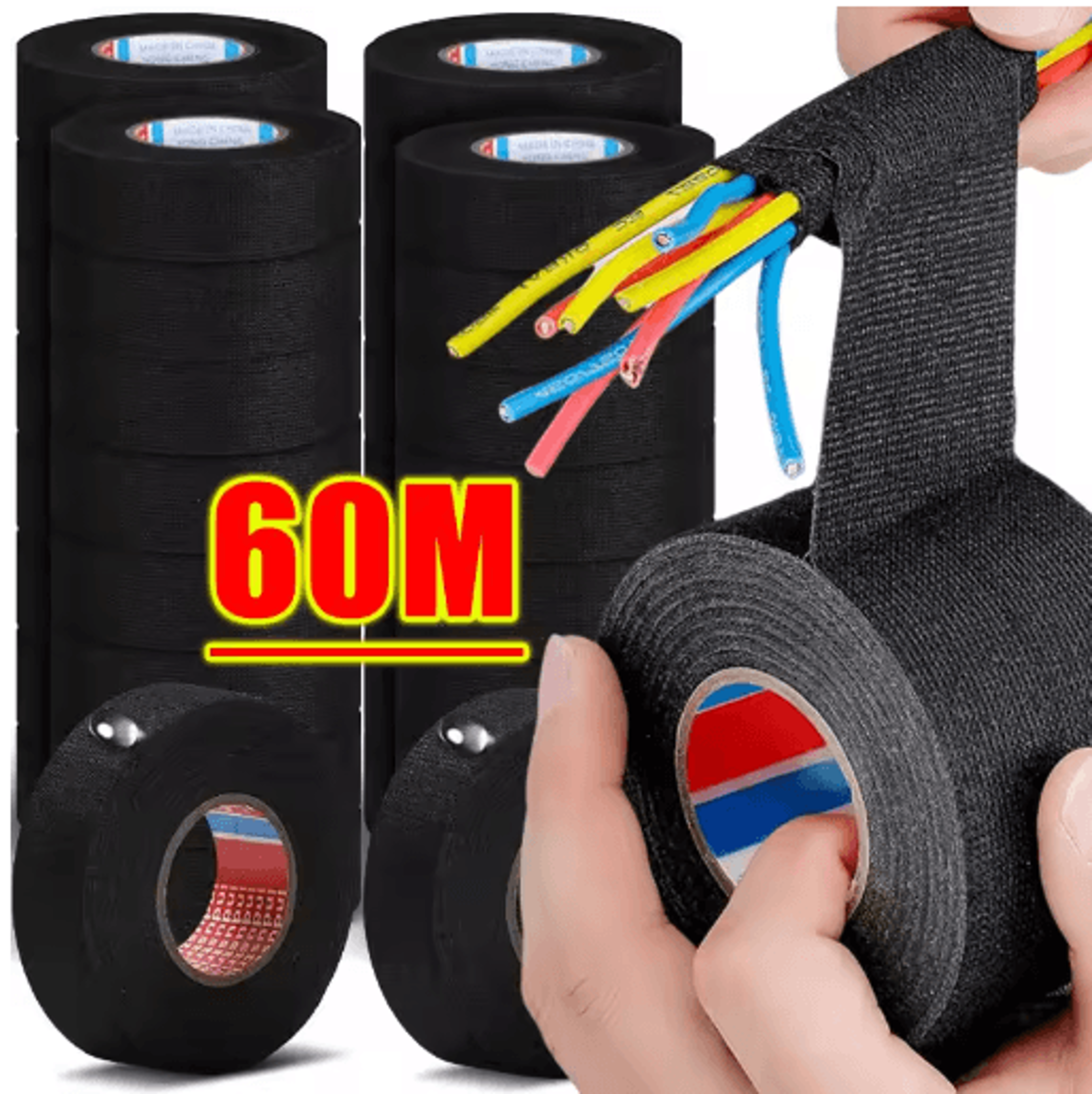 black electrical fabric tape – heat-resistant wire harness cloth tape for automotive wiring & cable insulation