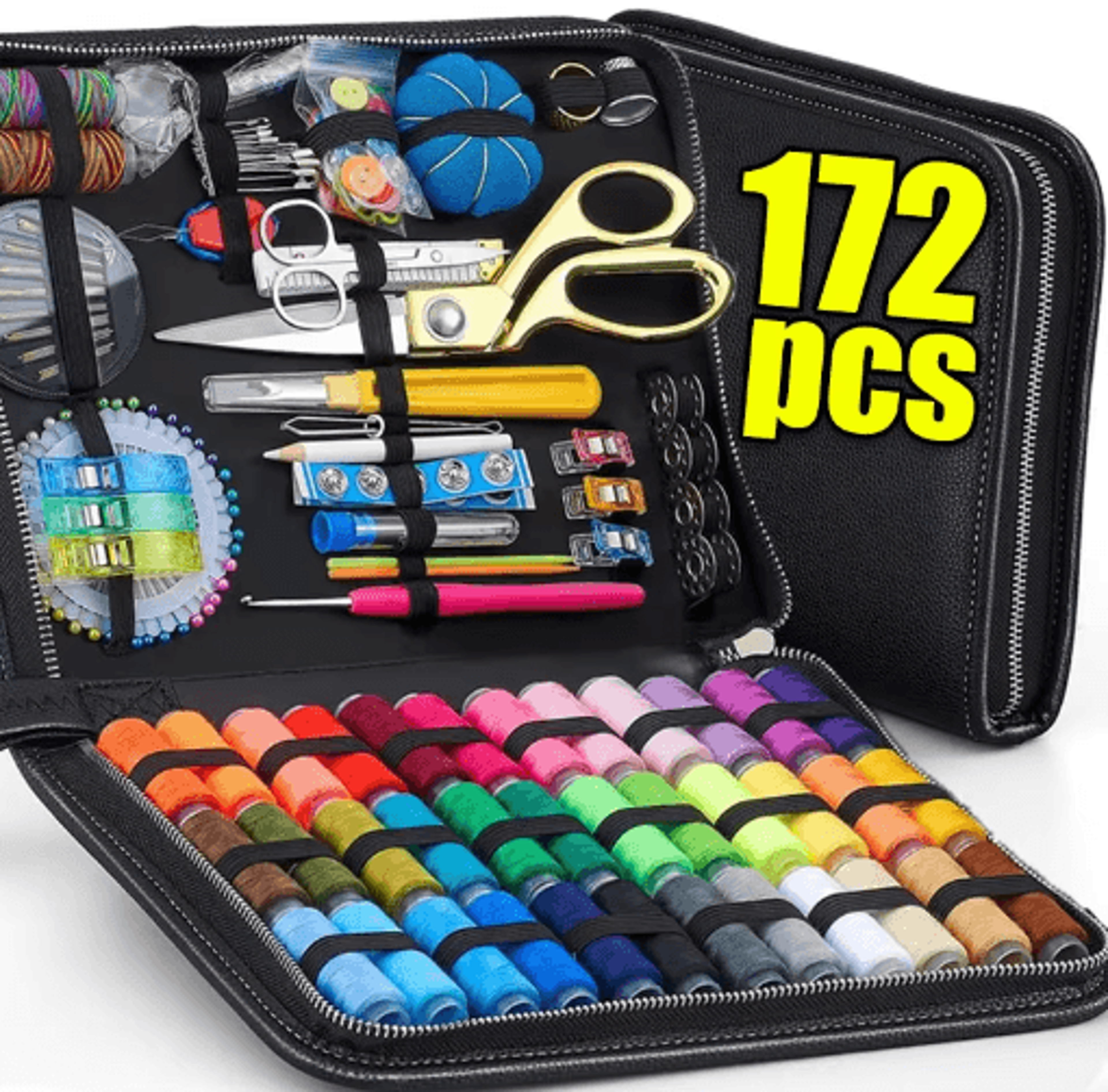 portable sewing kit with threads, needles & accessories – complete travel sewing kit in storage case