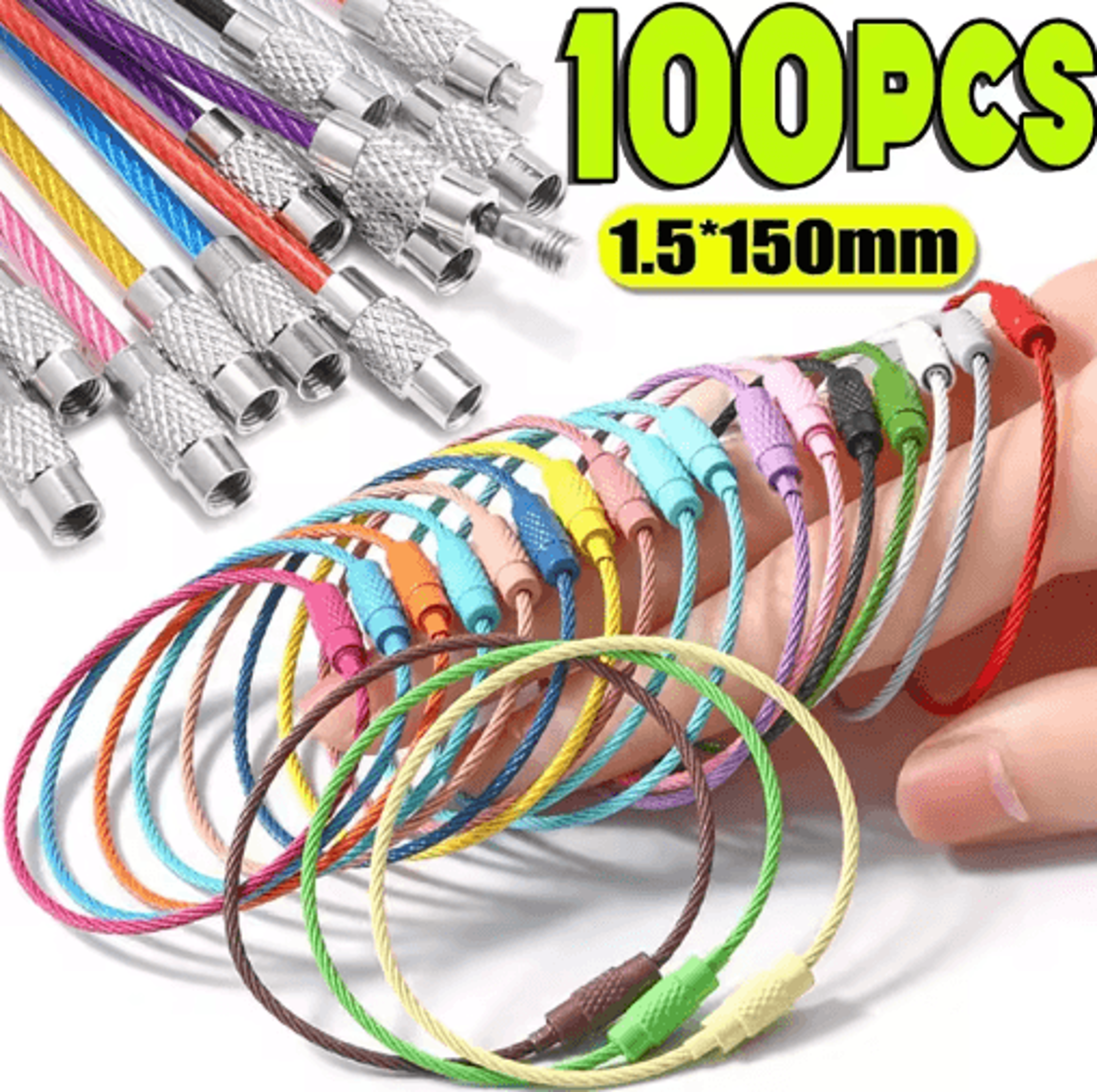 stainless steel wire keychain cable rings – screw lock key ring loops for keys, tags & outdoor gear