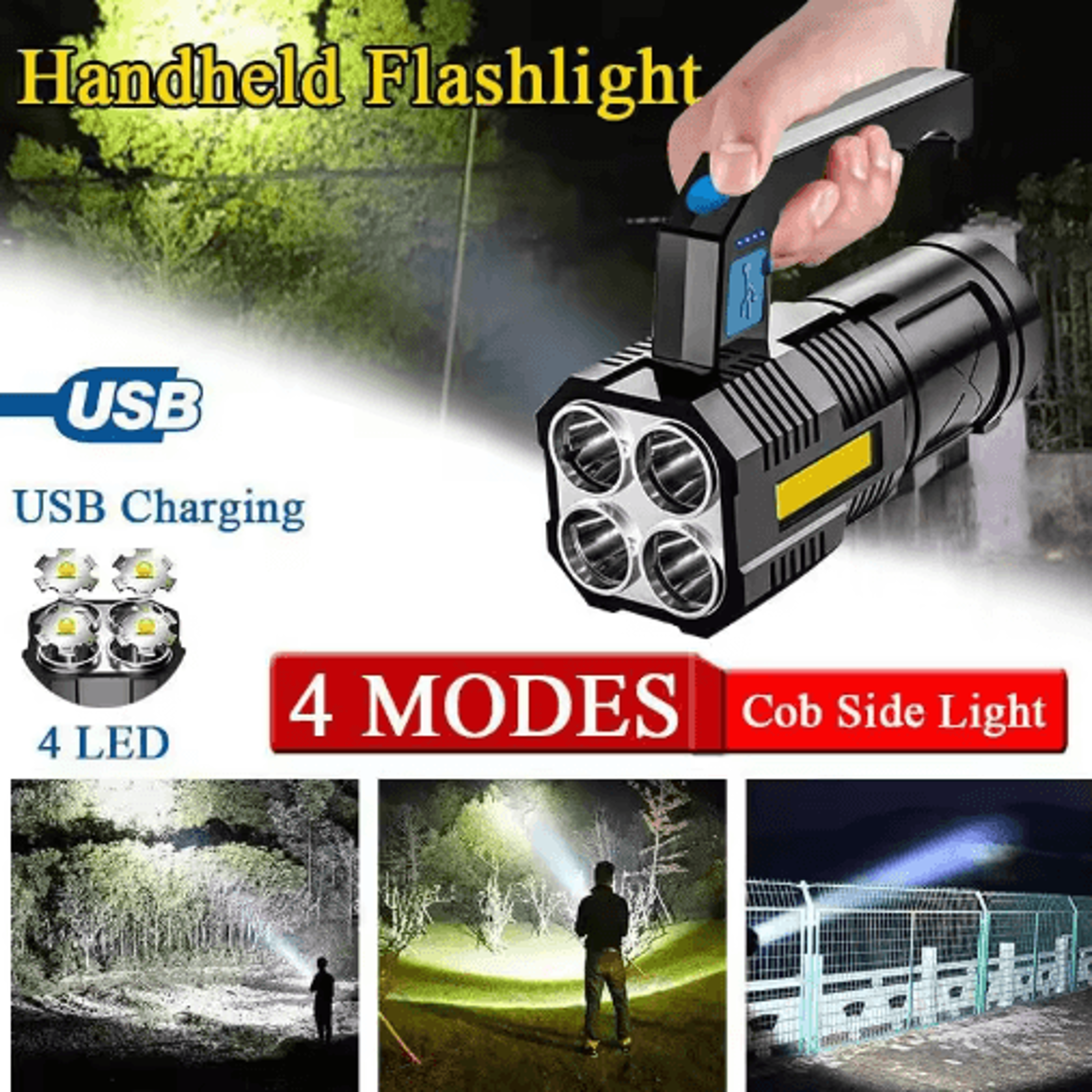 high power usb rechargeable led flashlight – quad-core ultra bright tactical torch for camping & emergencies