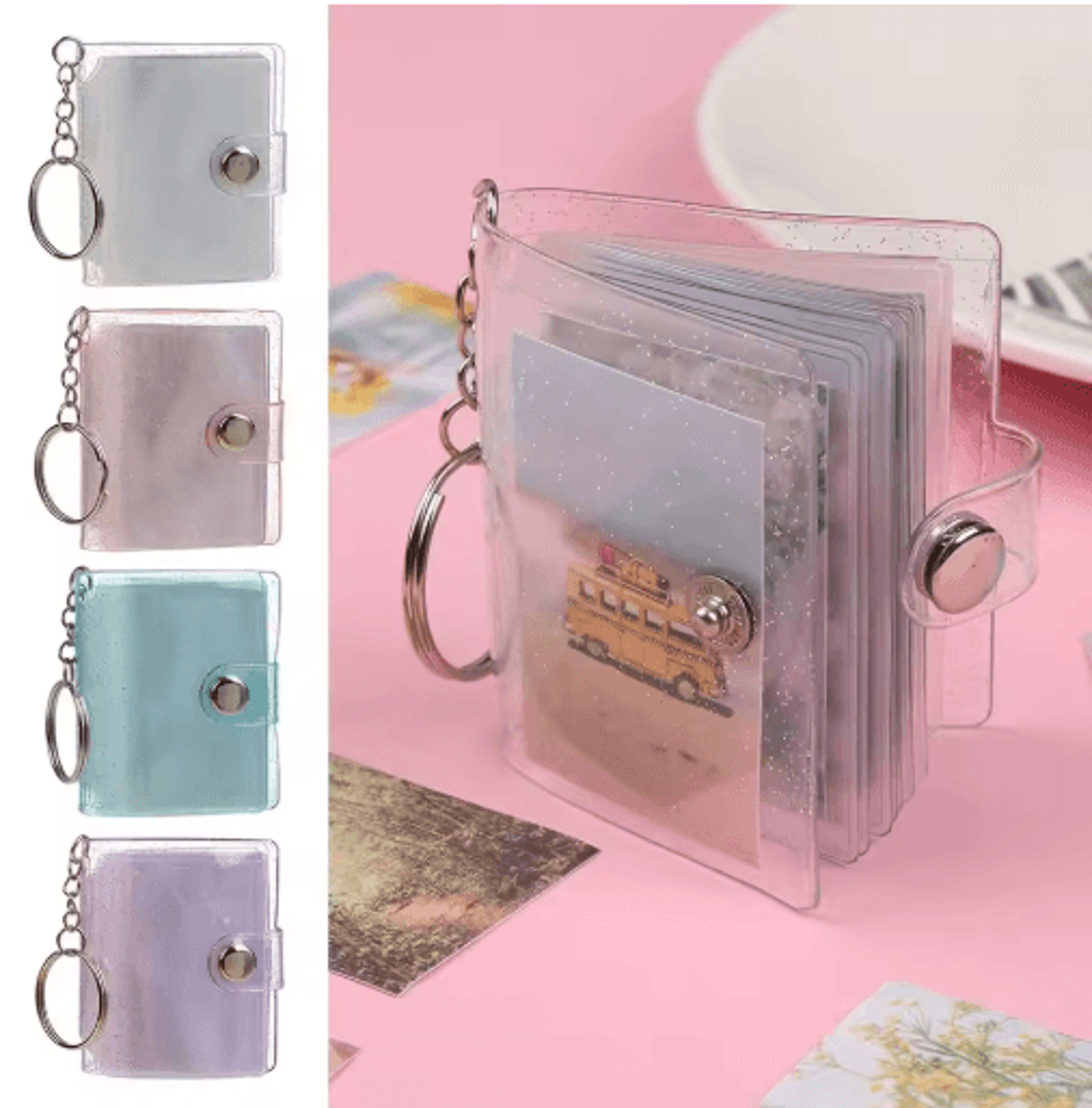 mini photo album with keychain – portable 2-inch photo holder for photos, cards & keepsakes