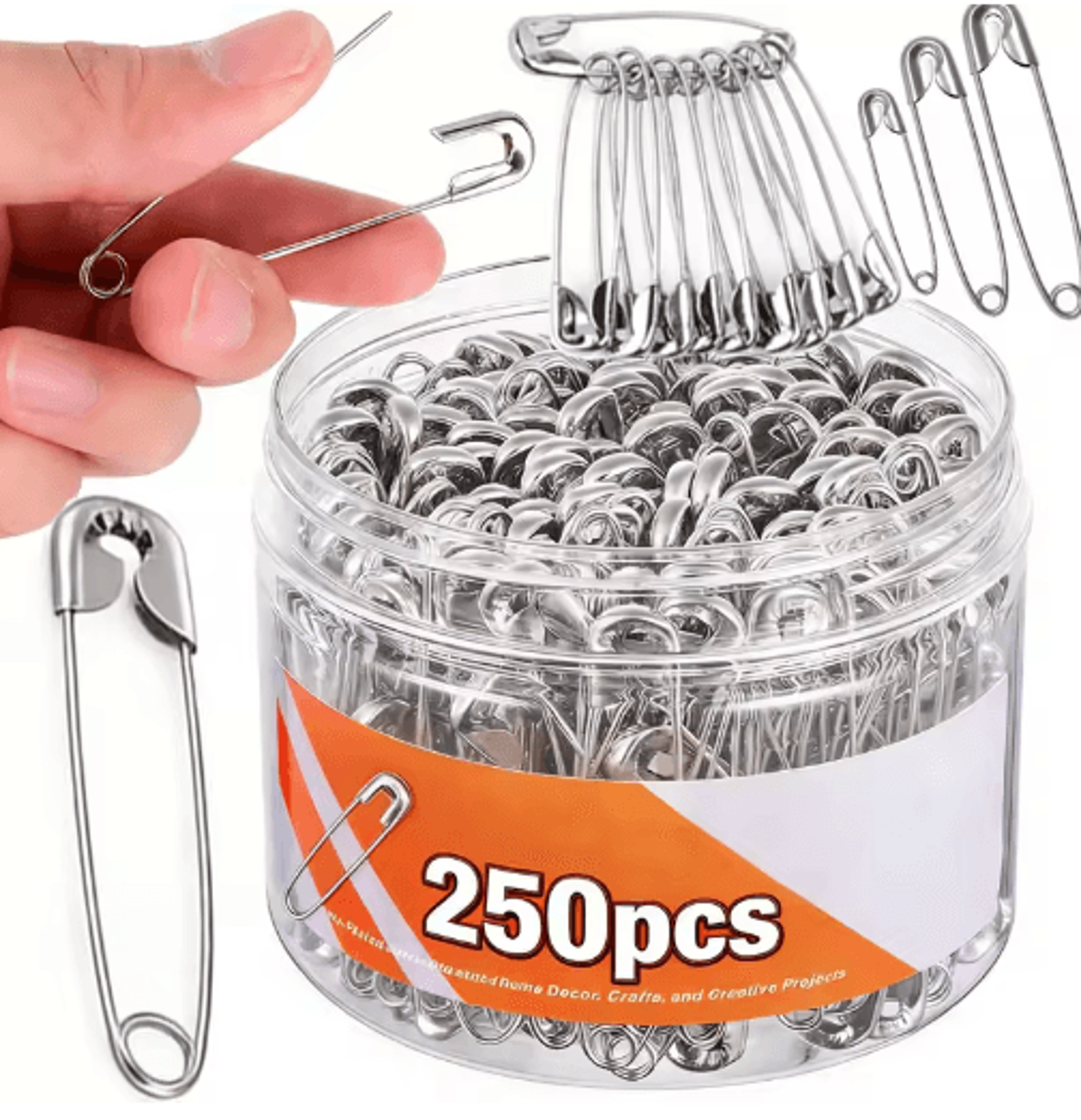 250-piece stainless steel safety pins set – large & small pins for sewing, crafts & everyday use