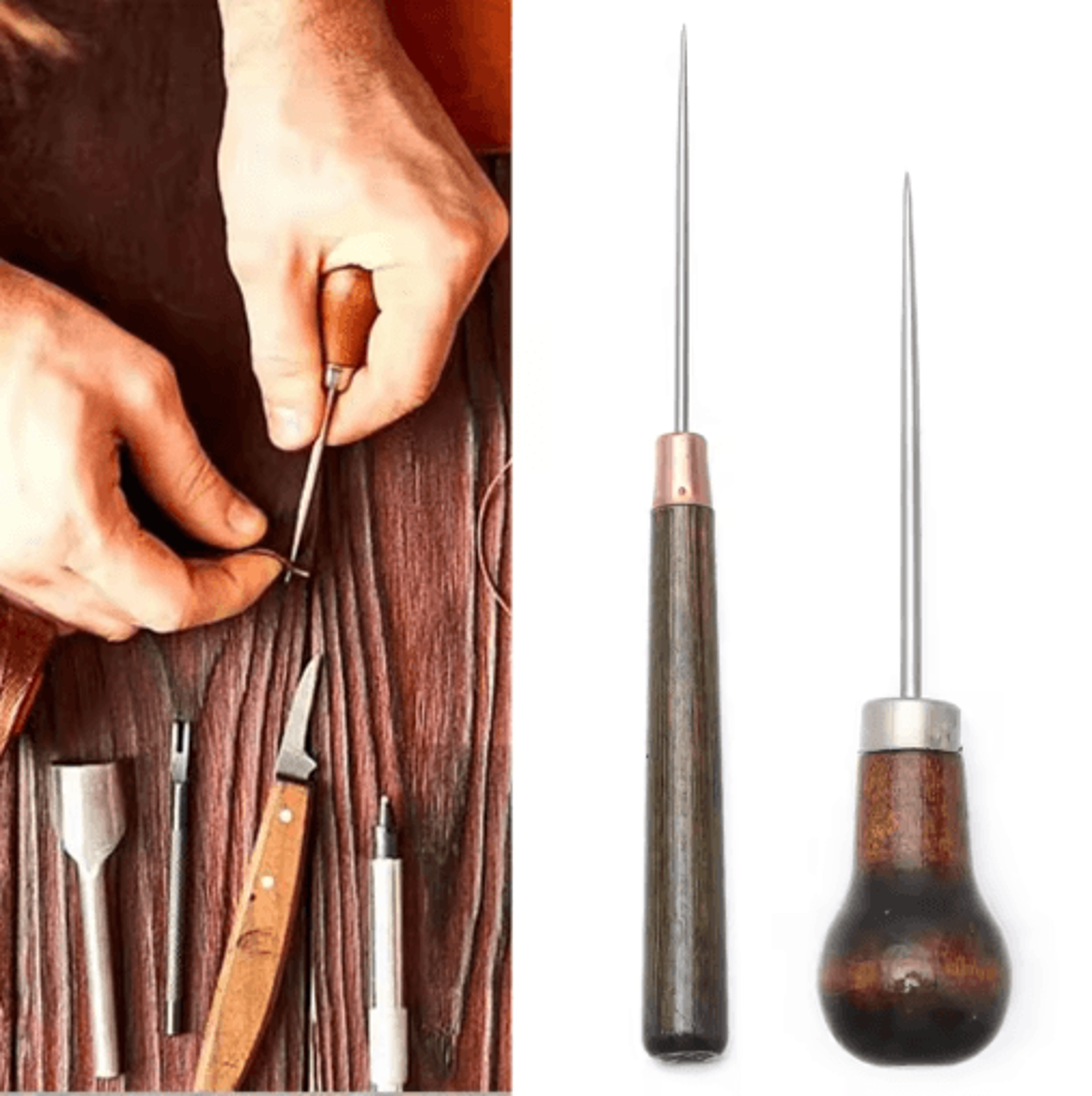 wood handle leather stitching awl – sewing & shoe repair tool for diy leather craft