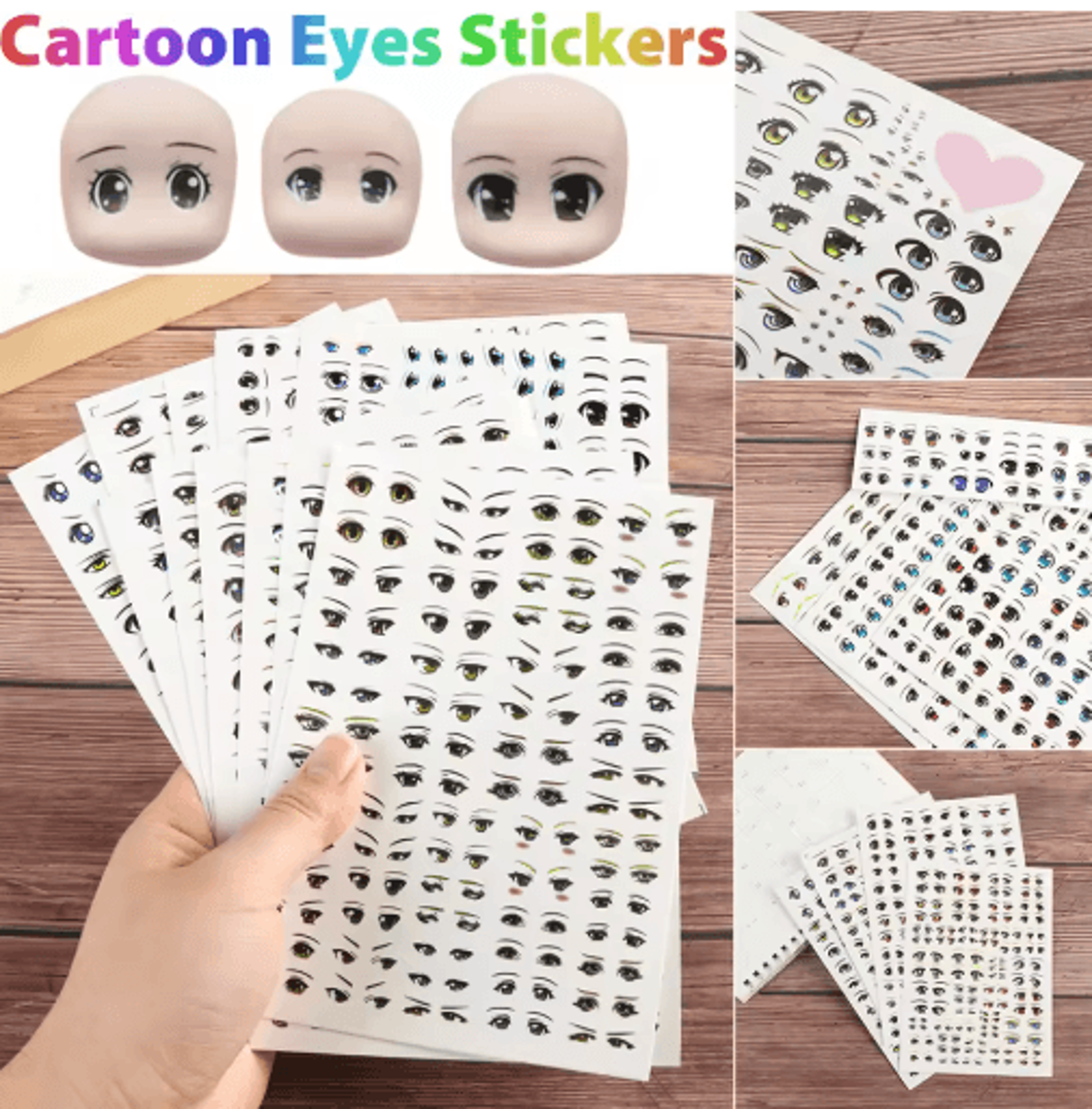 cute cartoon eye stickers – diy anime doll eye decals for crafts, figurines & clay projects