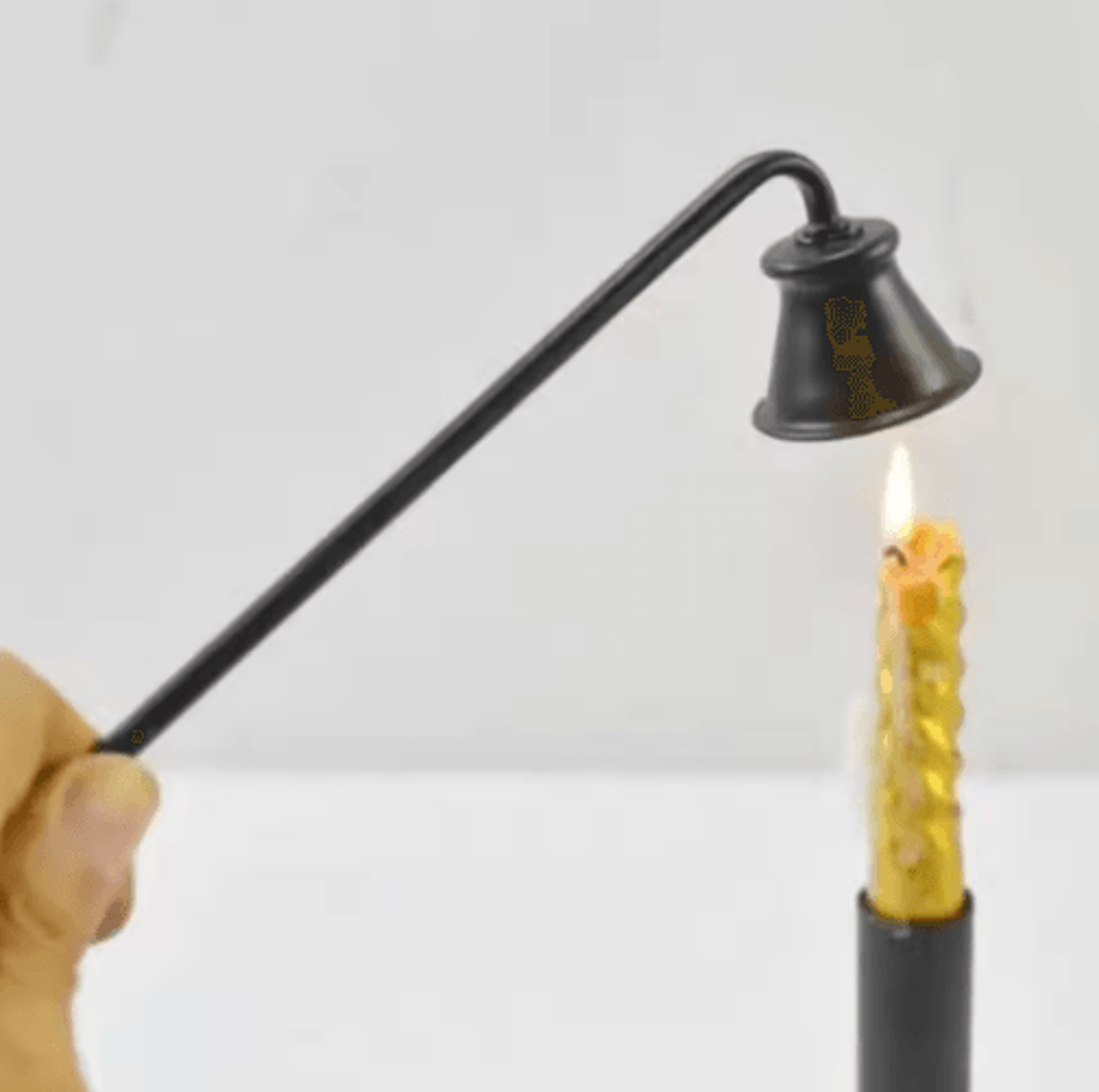 vintage metal candle snuffer – bell-shaped wick extinguisher with 18cm handle