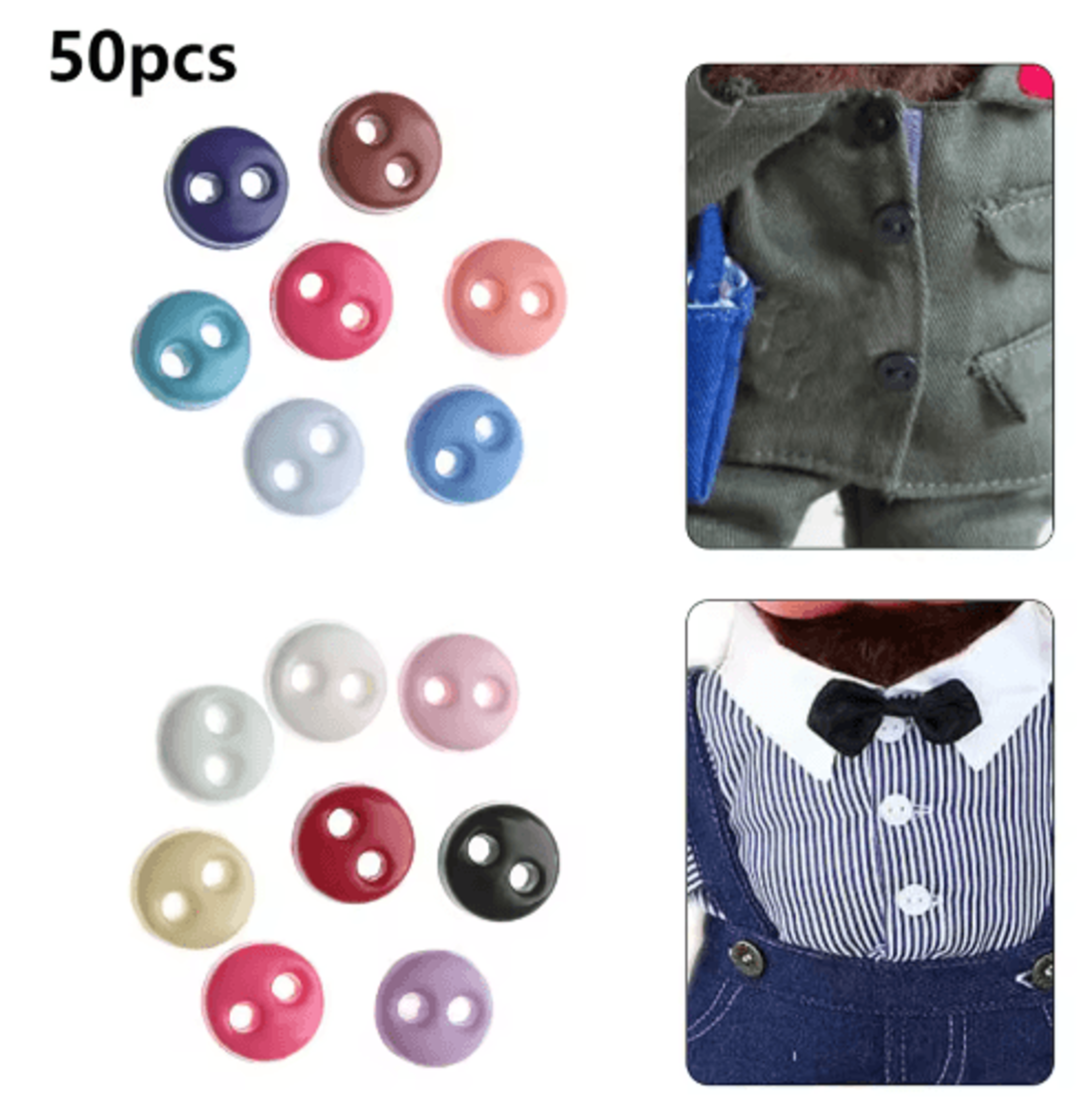50-piece mini doll buttons – 4mm colorful plastic buttons for doll clothes, crafts & miniatures