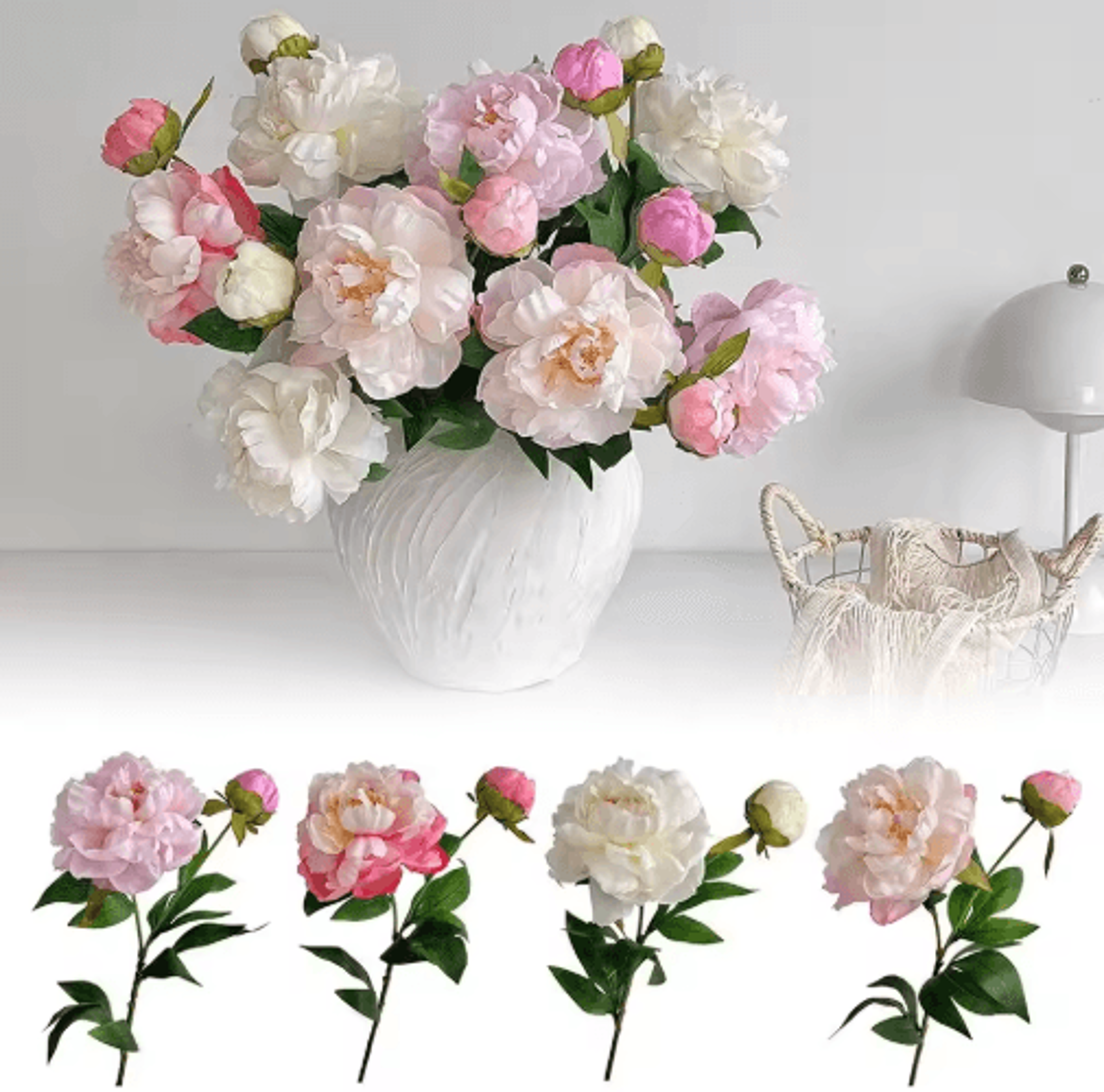 diy 2-head artificial peony bouquet – lifelike silk flowers for home & wedding decoration