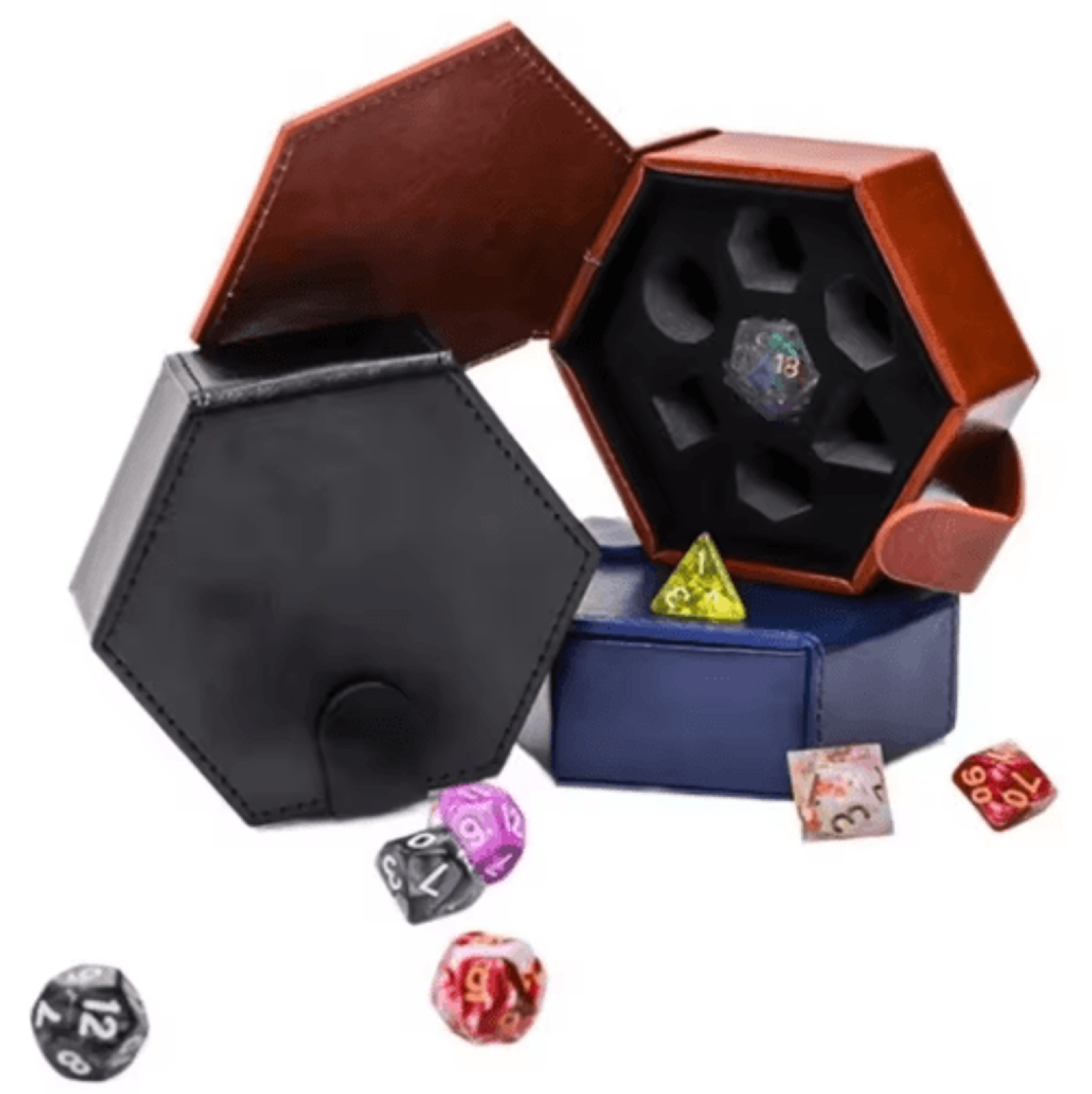 pu leather dnd dice storage bag – protective dice pouch & hexagon rolling tray