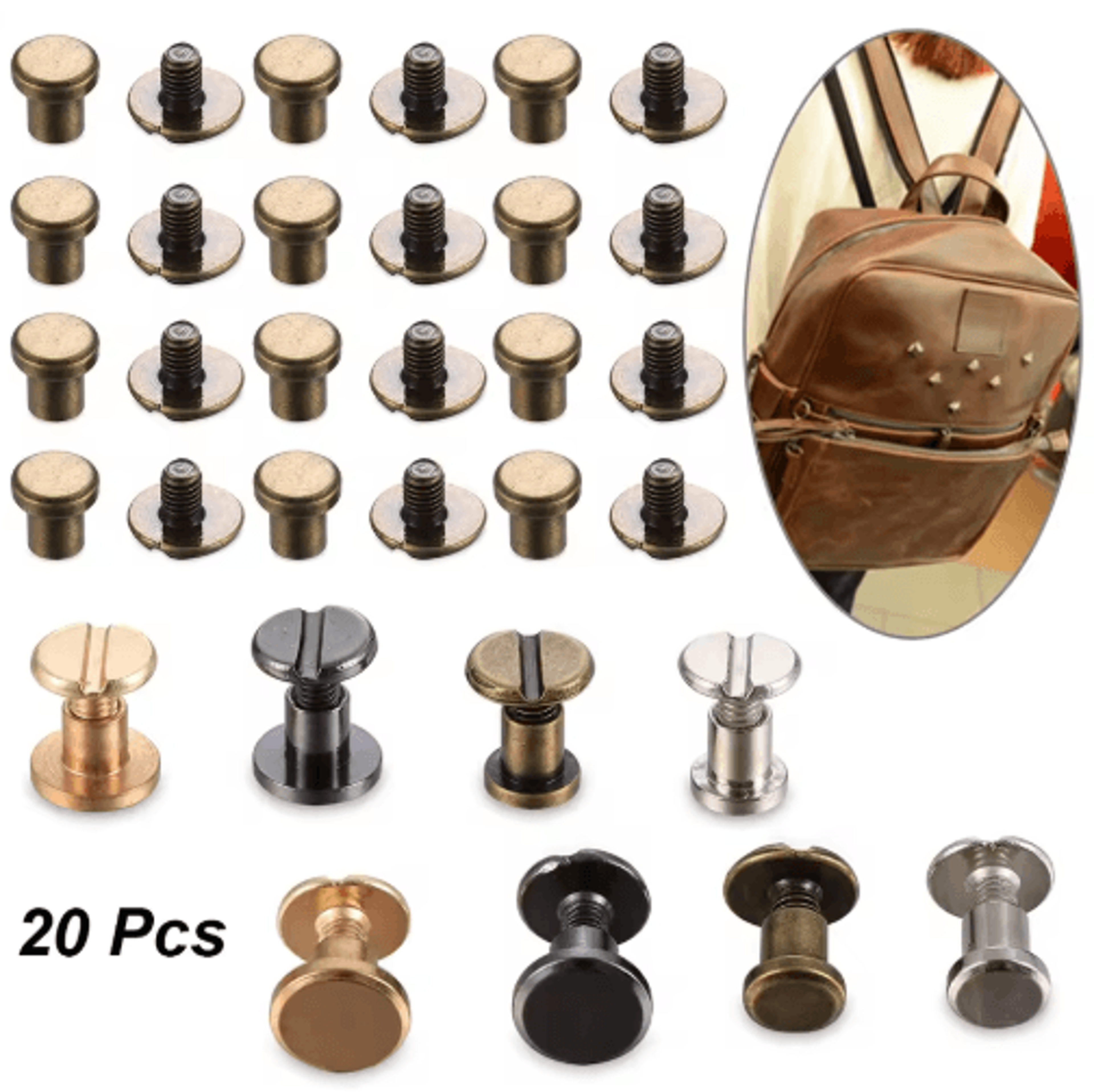20-piece chicago screws for leather – round head screw rivets for bags, belts, shoes & diy crafts