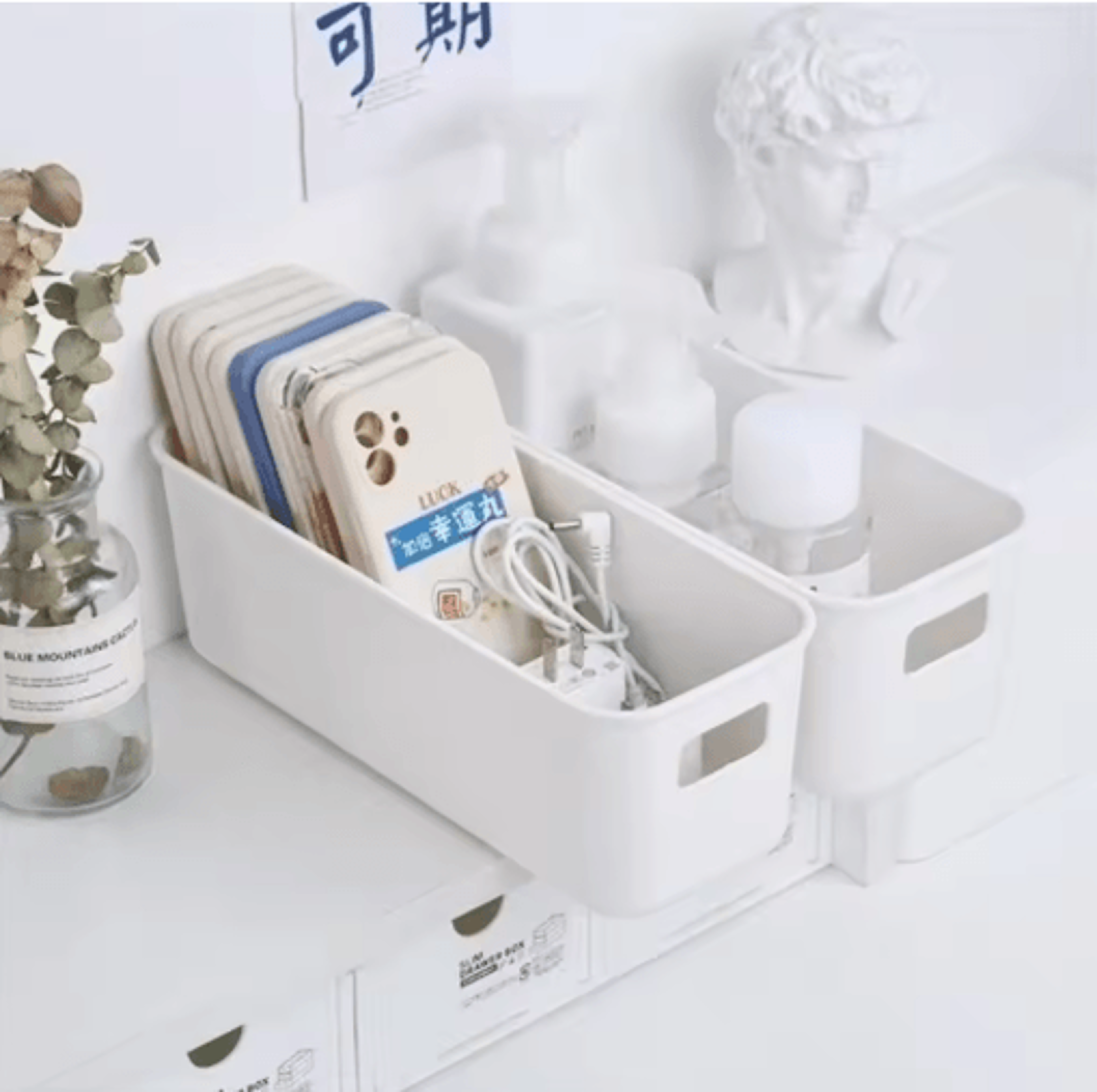 stackable desktop storage box – large capacity organizer bin for kitchen, cosmetics & household essentials