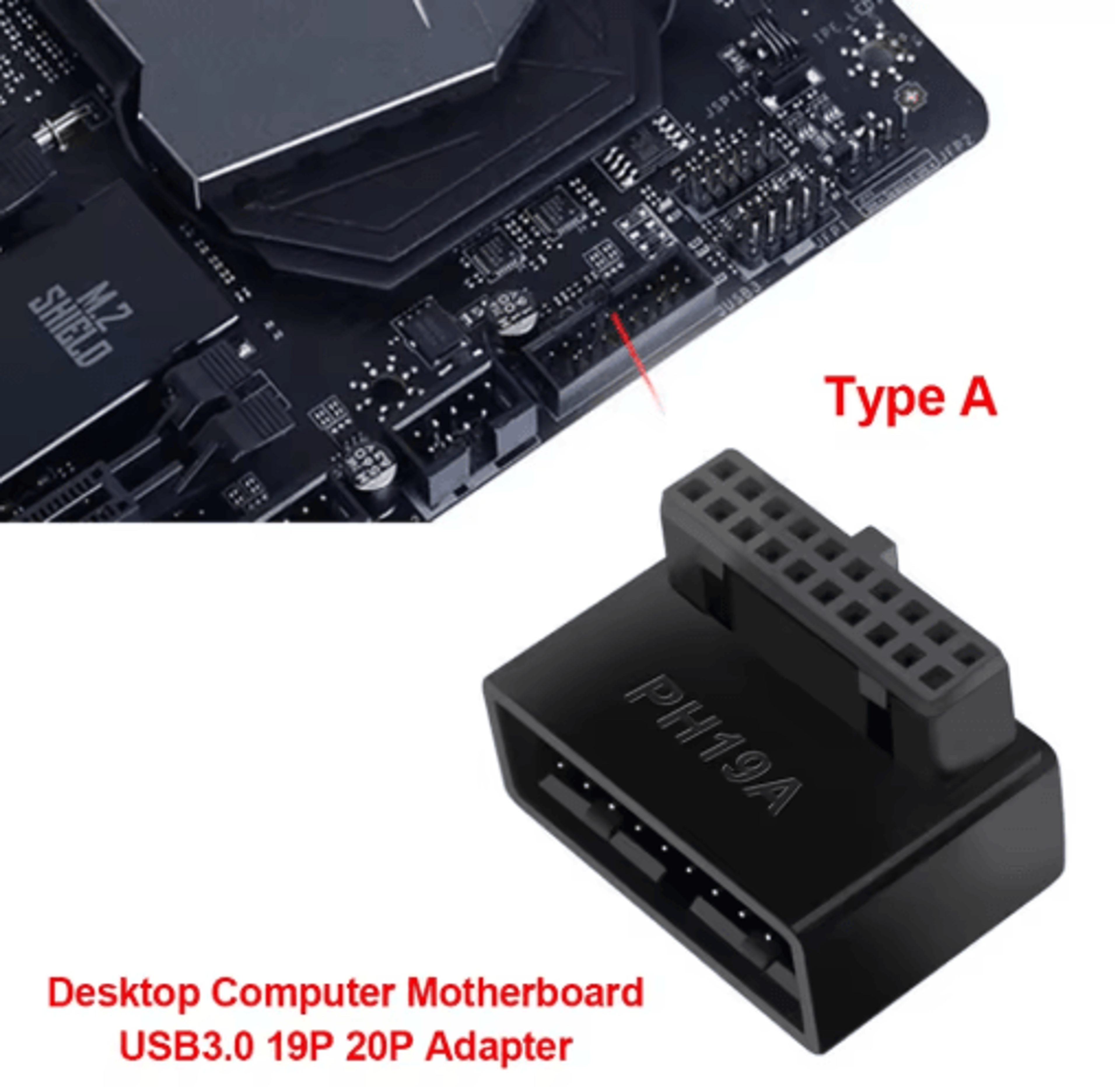 usb 3.0 19/20-pin 90° angled adapter – male to female motherboard header extension converter