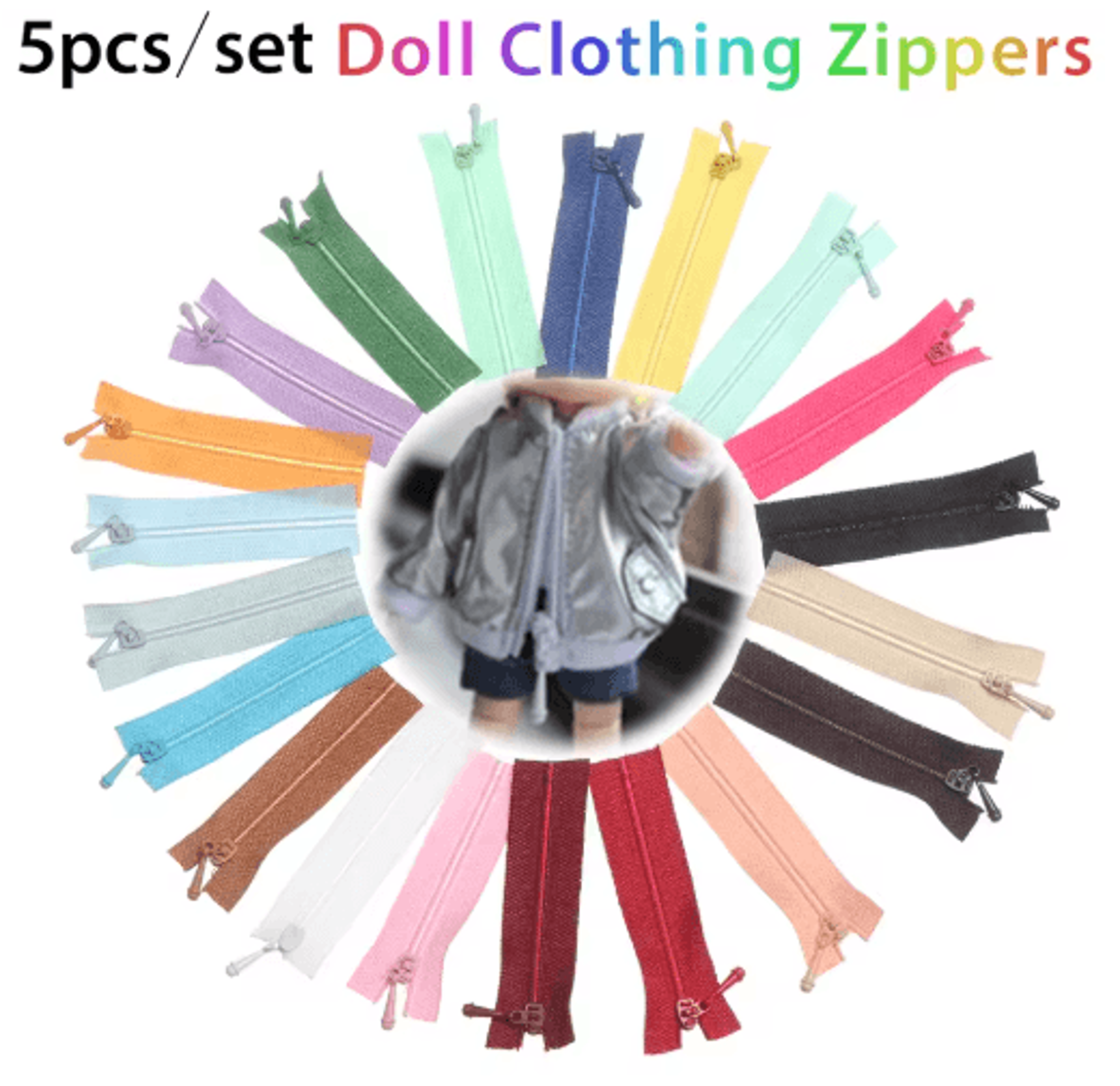 5pcs mini doll clothing zippers – 5 by 1.7cm sewing zippers for diy doll clothes & miniature crafts