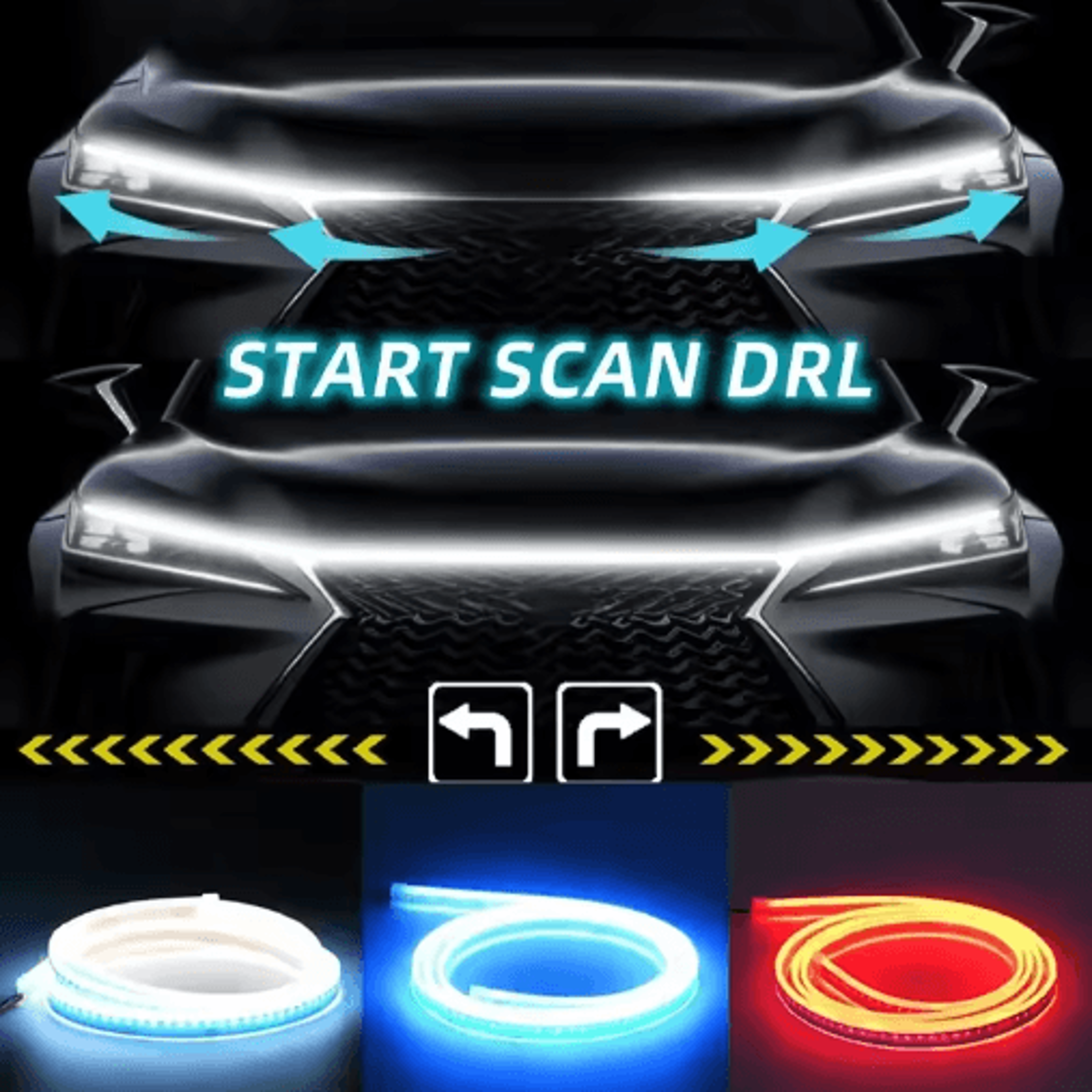 led car hood light strip – dynamic scan drl with sequential turn signal for 12v vehicles